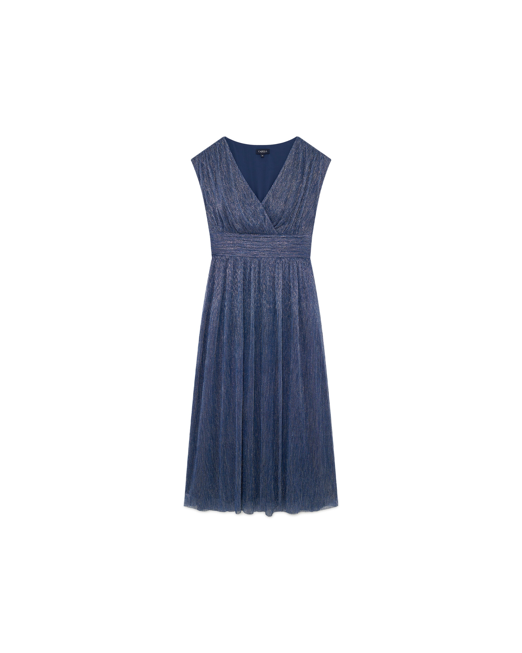 Vestido midi sin mangas con cintura fruncida - Caroll - Azul marino Azul marino-4