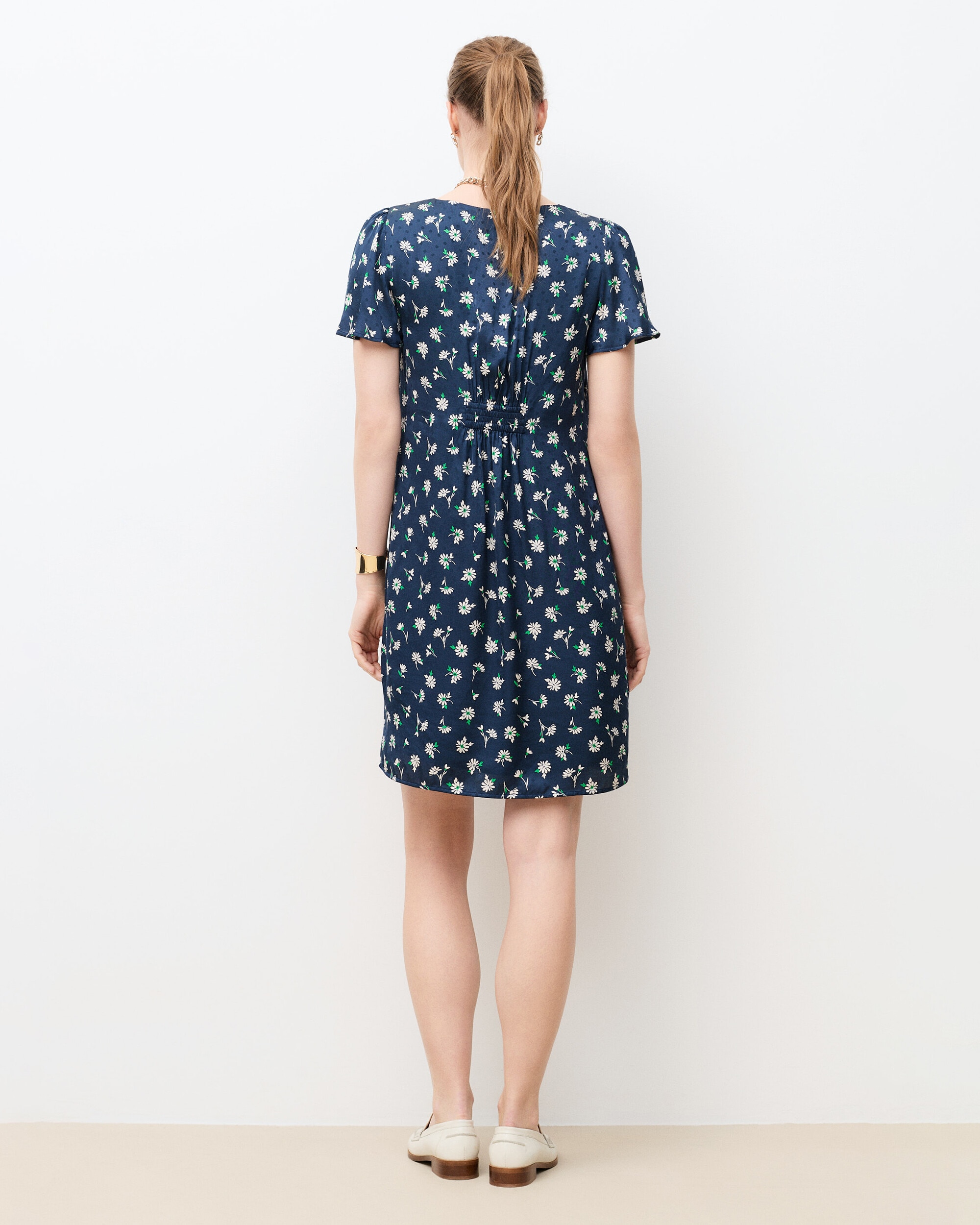 Vestido corto con mangas cortas abullonadas y estampado floral - Caroll - Azul marino / Rosa Azul marino / Rosa-2