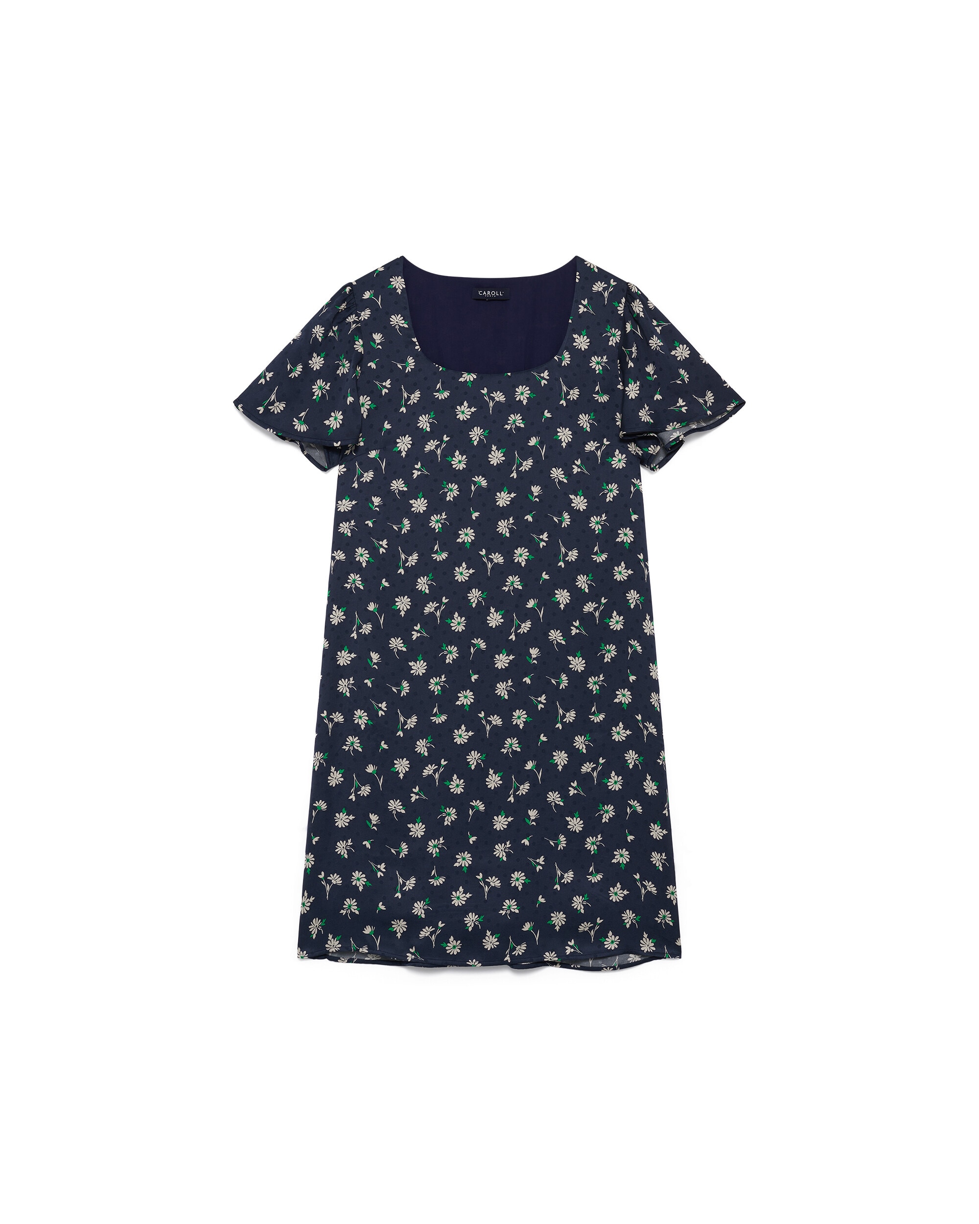 Vestido corto con mangas cortas abullonadas y estampado floral - Caroll - Azul marino / Rosa Azul marino / Rosa-4