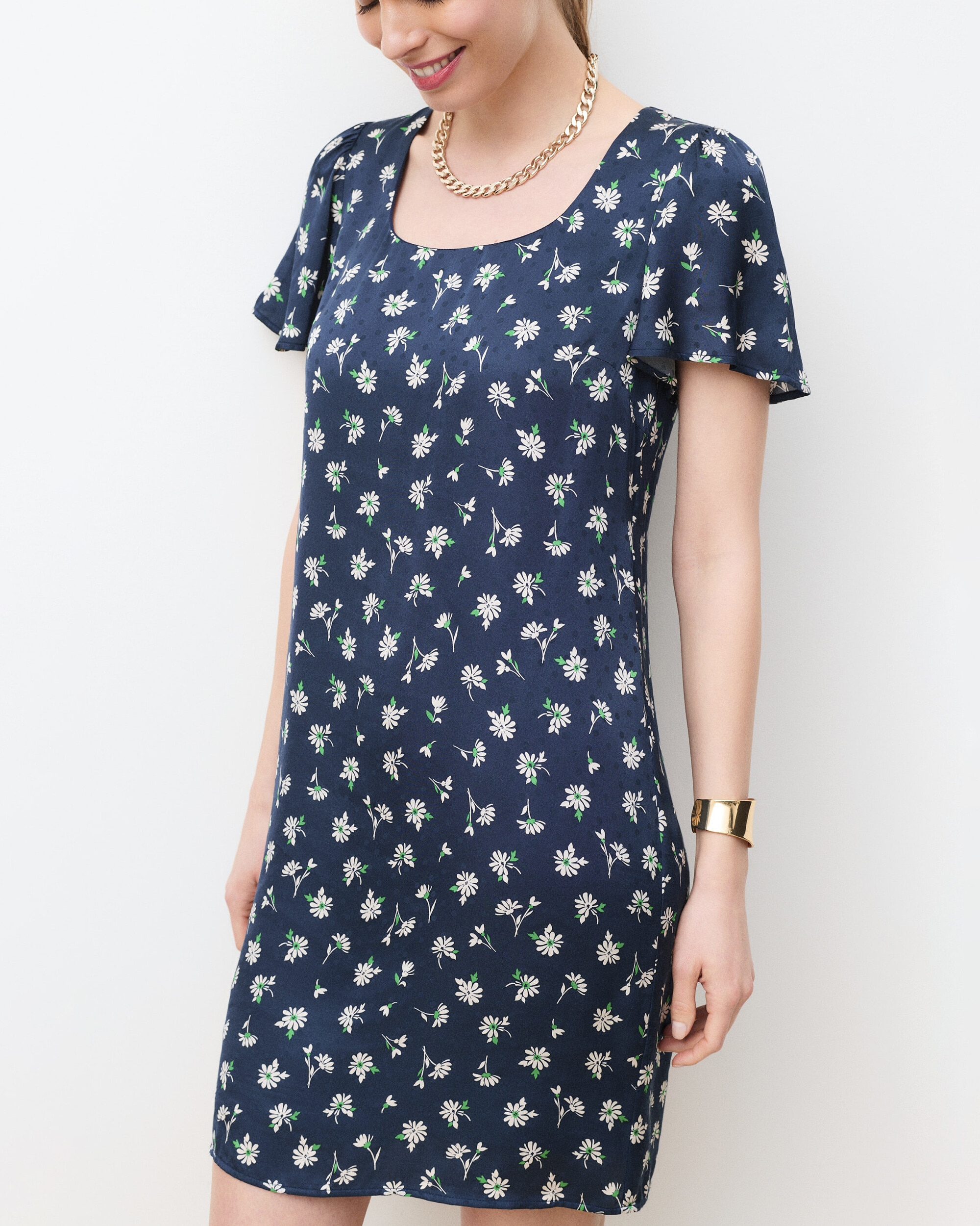 Vestido corto con mangas cortas abullonadas y estampado floral - Caroll - Azul marino / Rosa Azul marino / Rosa-3