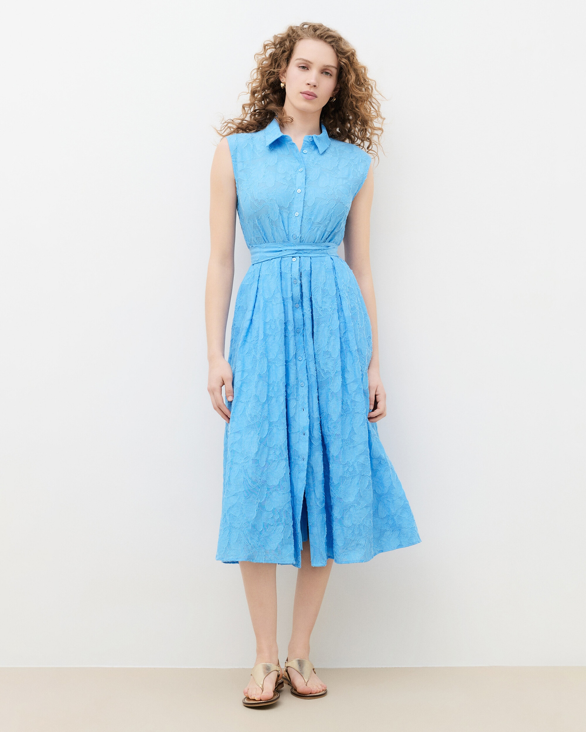 Vestido midi con cintura fruncida y bordados - Caroll - Azul Azul-1