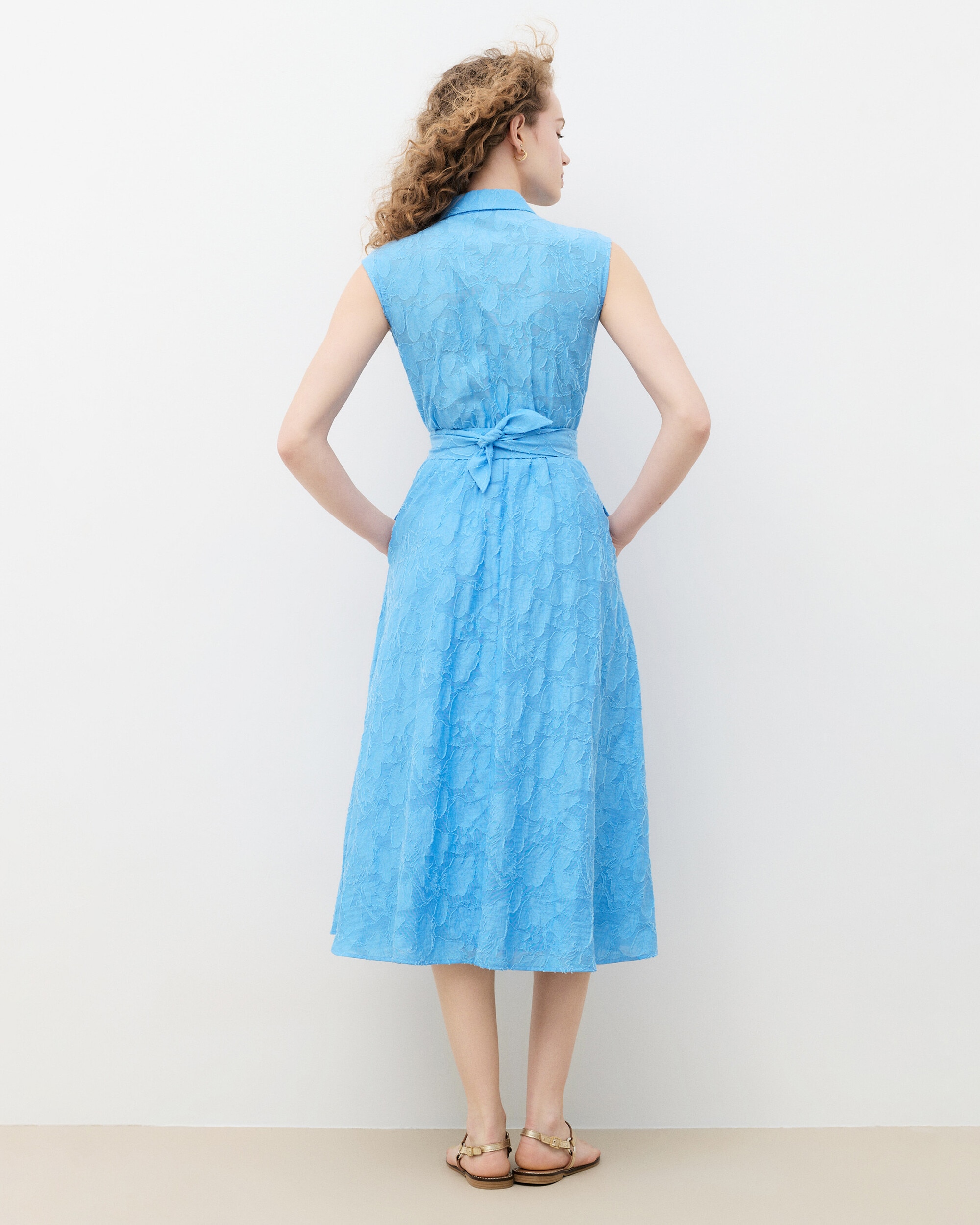 Vestido midi con cintura fruncida y bordados - Caroll - Azul Azul-2