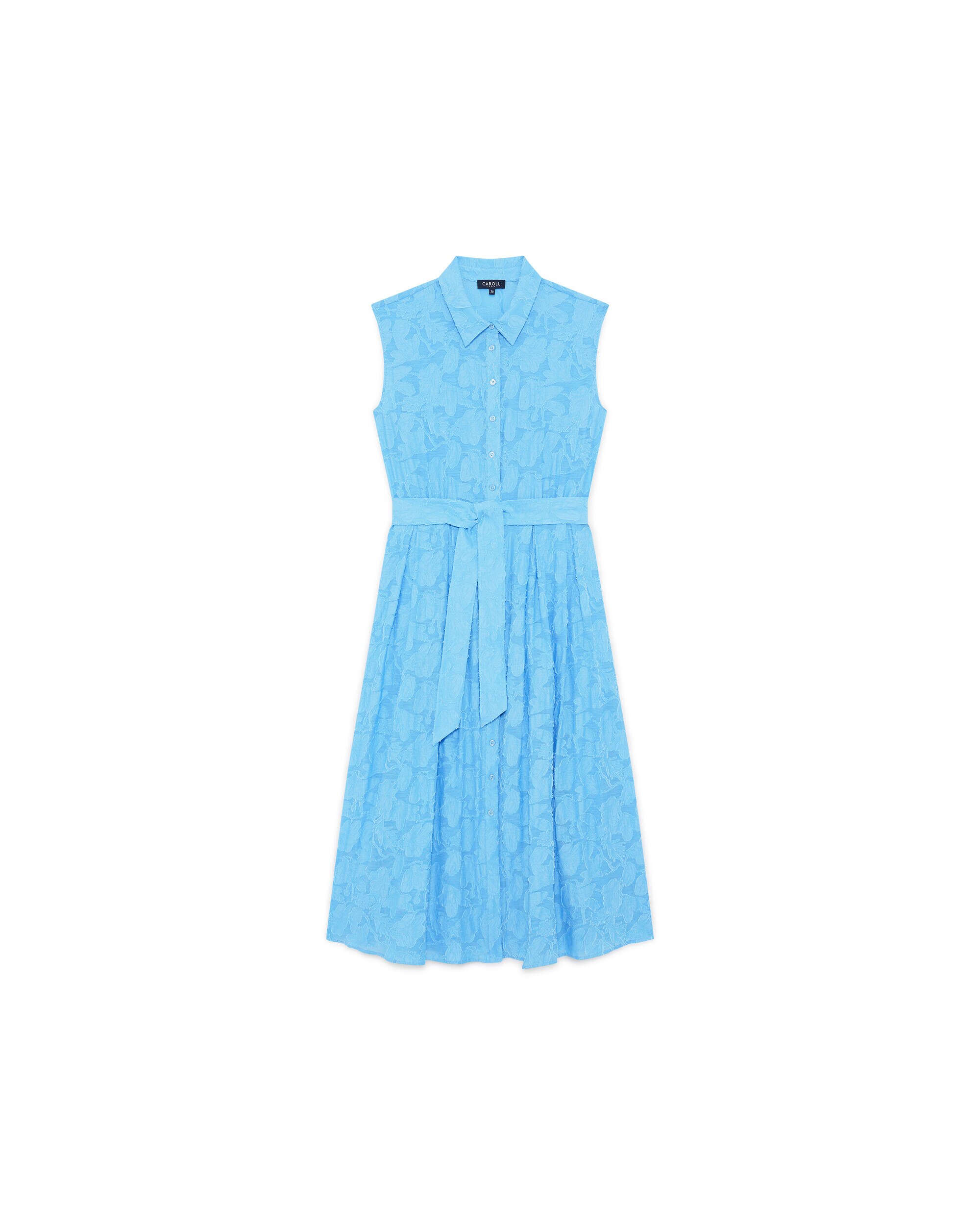 Vestido midi con cintura fruncida y bordados - Caroll - Azul Azul-4