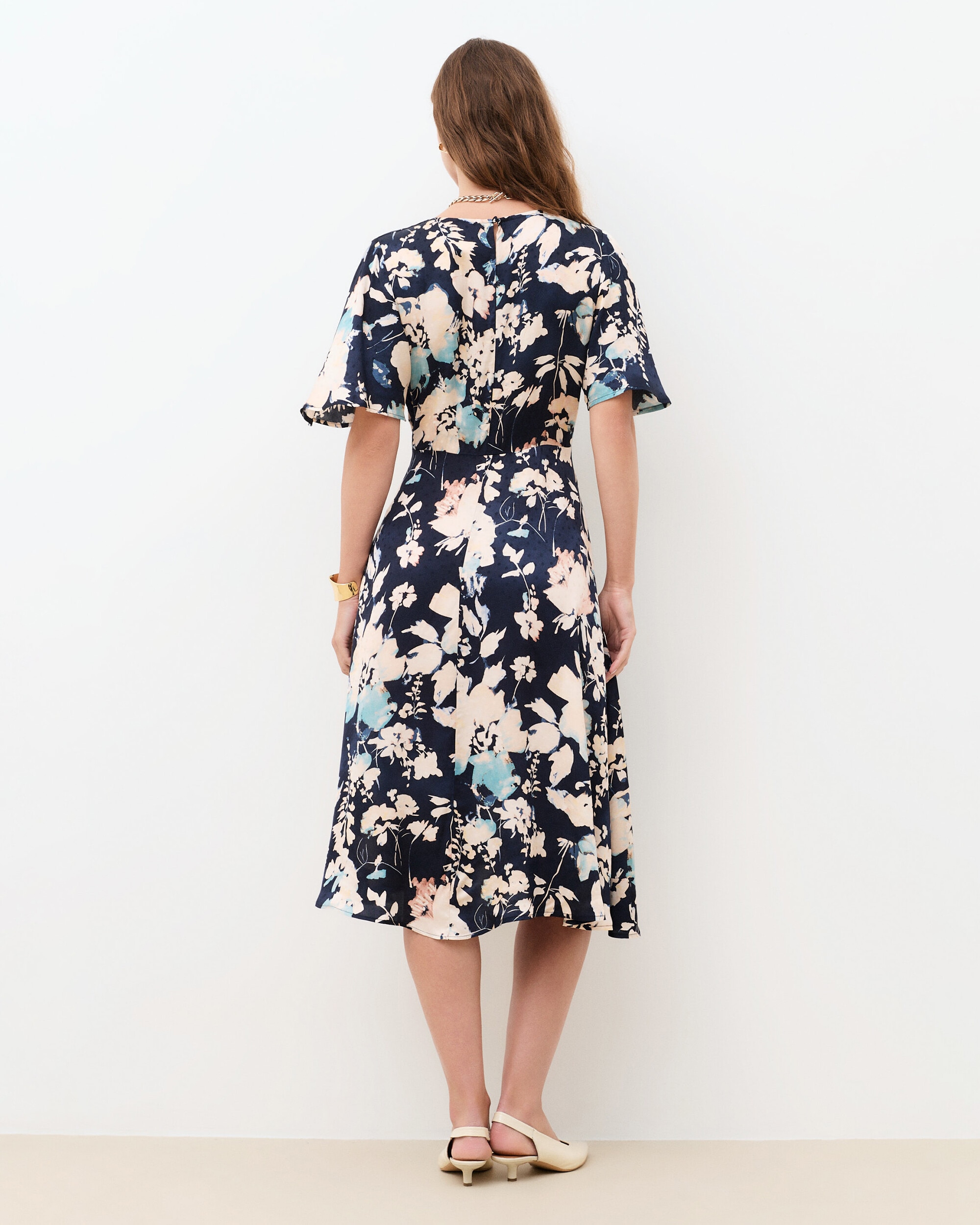 Vestido midi con manga corta y estampado floral - Caroll - Azul marino / Naranja Azul marino / Naranja-2