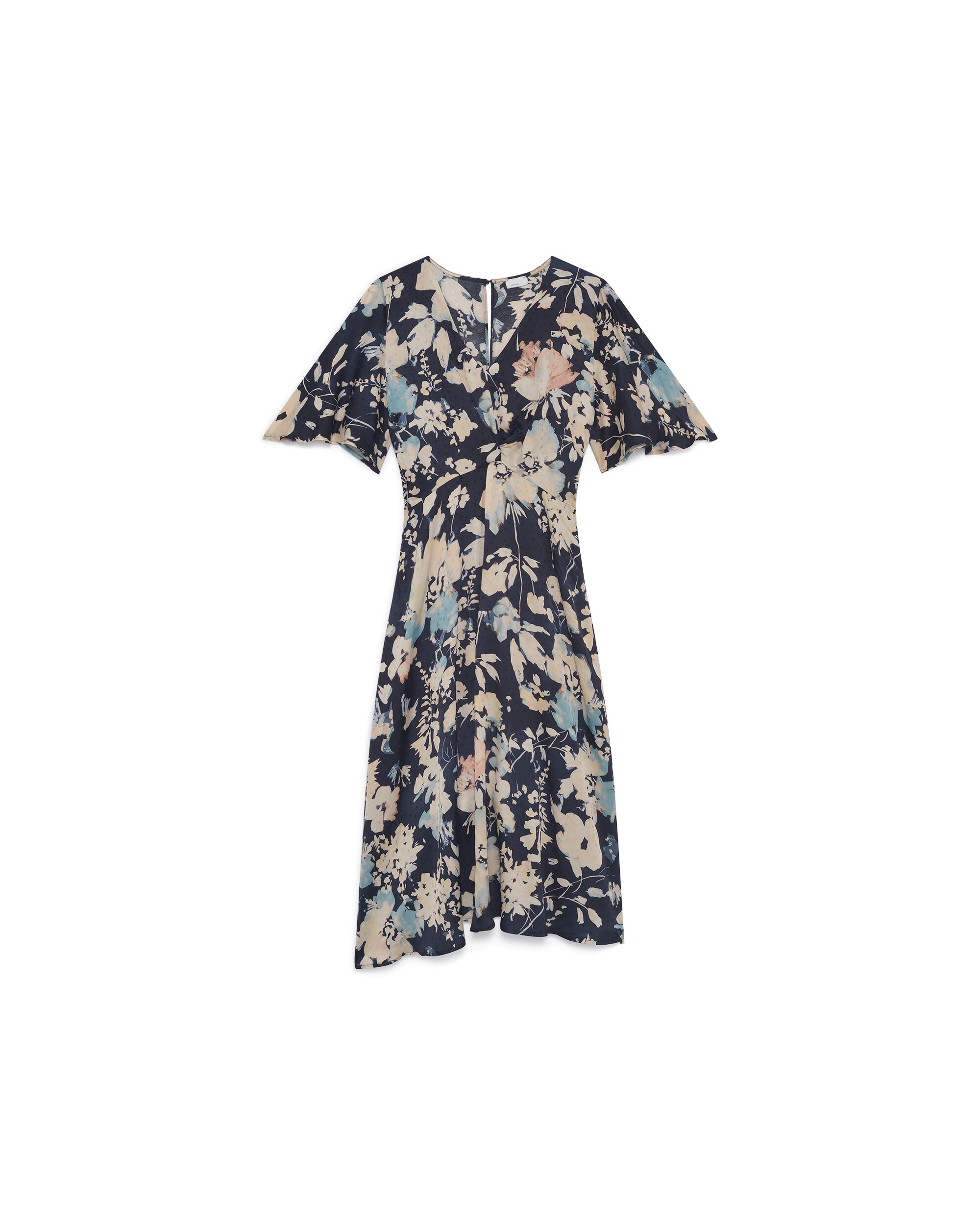 Vestido midi con manga corta y estampado floral - Caroll - Azul marino / Naranja Azul marino / Naranja-4
