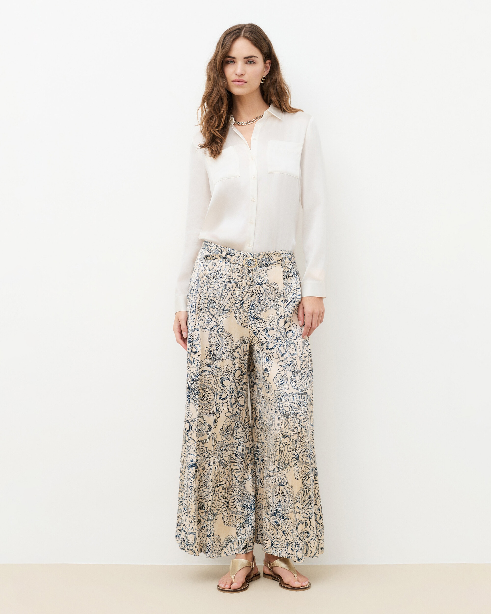 Caroll - Pantalón ancho de mujer con estampado floral.