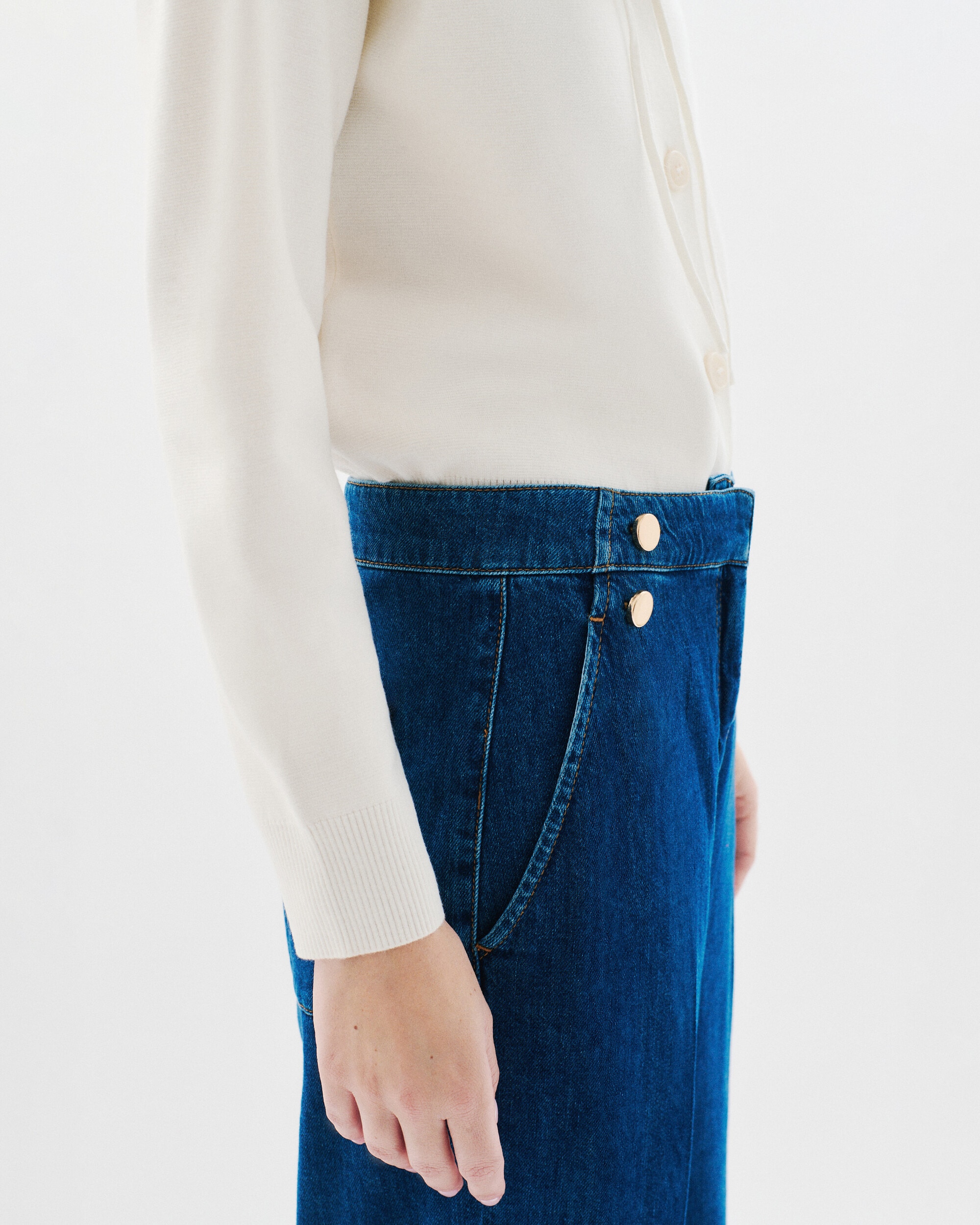 Pantalón vaquero de mujer de tiro alto en corte ancho - Caroll - Azulón Azulón-3