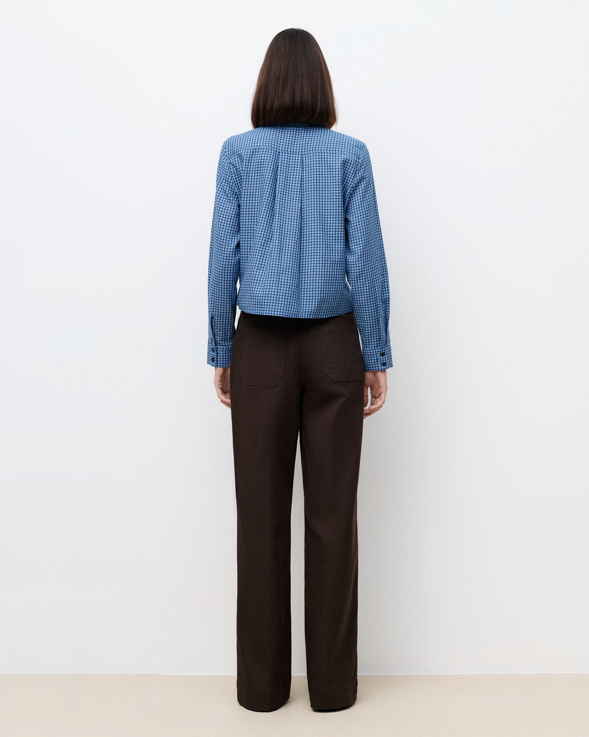 Camisa de mujer con cuello mao y estampado geométrico - Caroll - Azul Azul-2