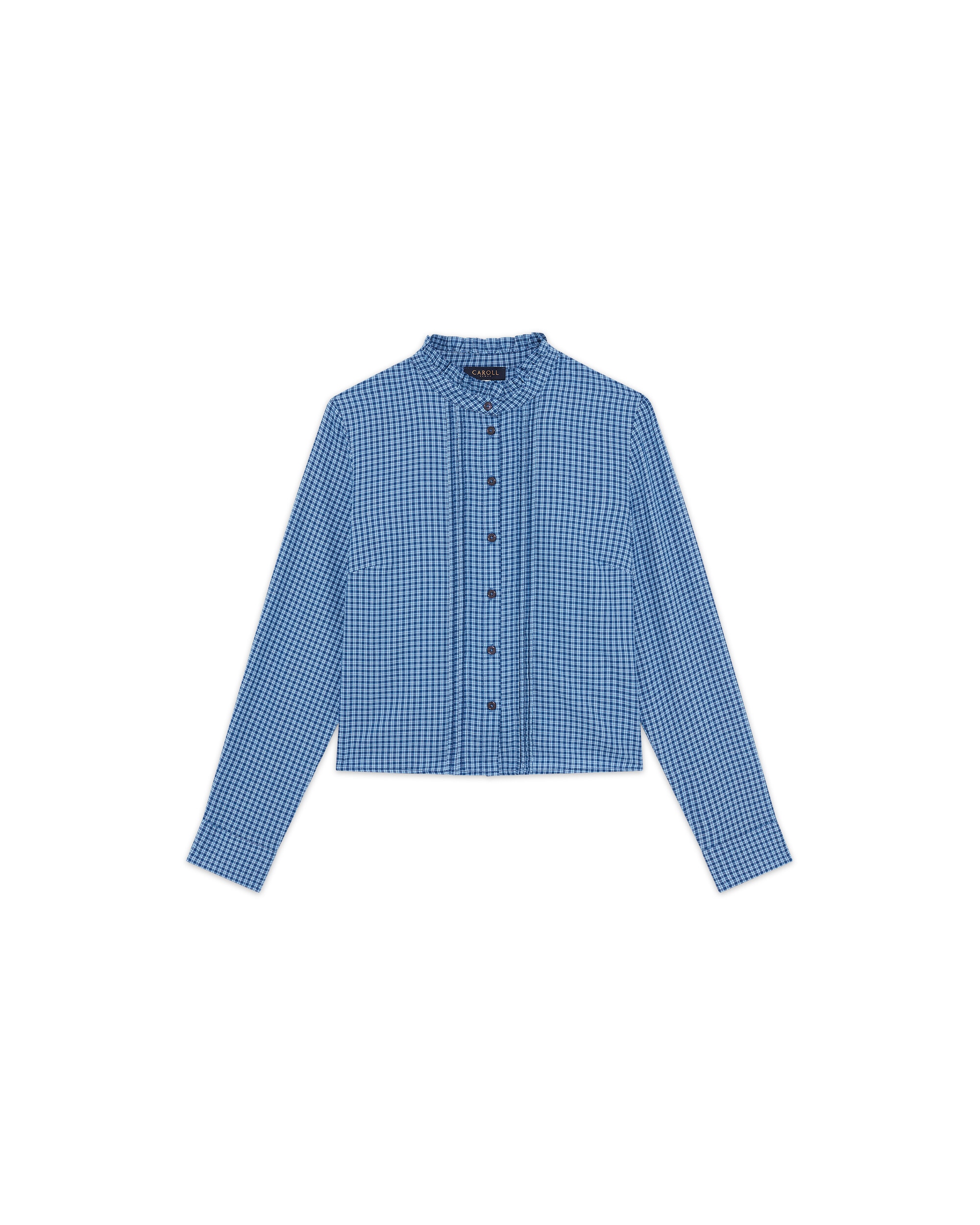 Camisa de mujer con cuello mao y estampado geométrico - Caroll - Azul Azul-4