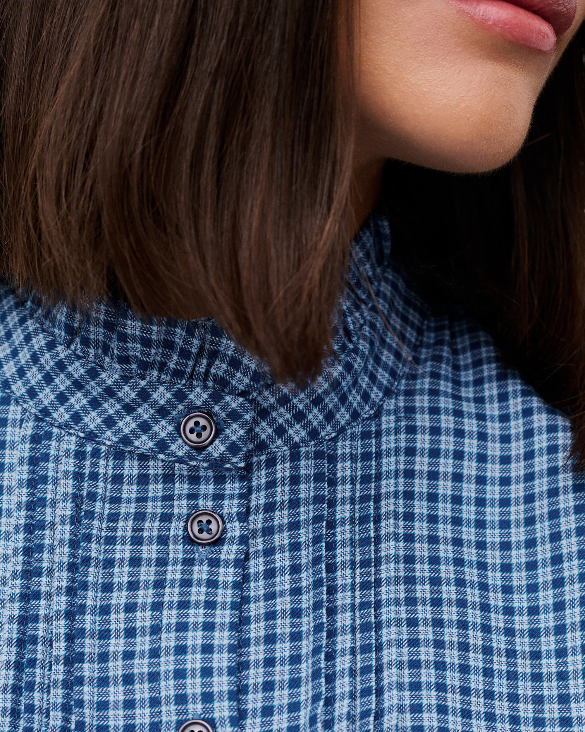 Camisa de mujer con cuello mao y estampado geométrico - Caroll - Azul Azul-3