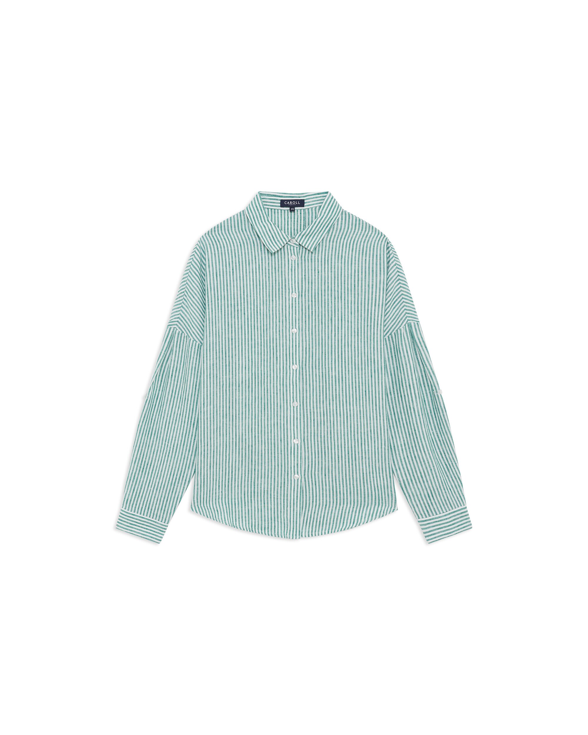 Camisa de mujer de mujer con estampado de rayas en lino 100% - Caroll - Verde Agua Verde Agua-4