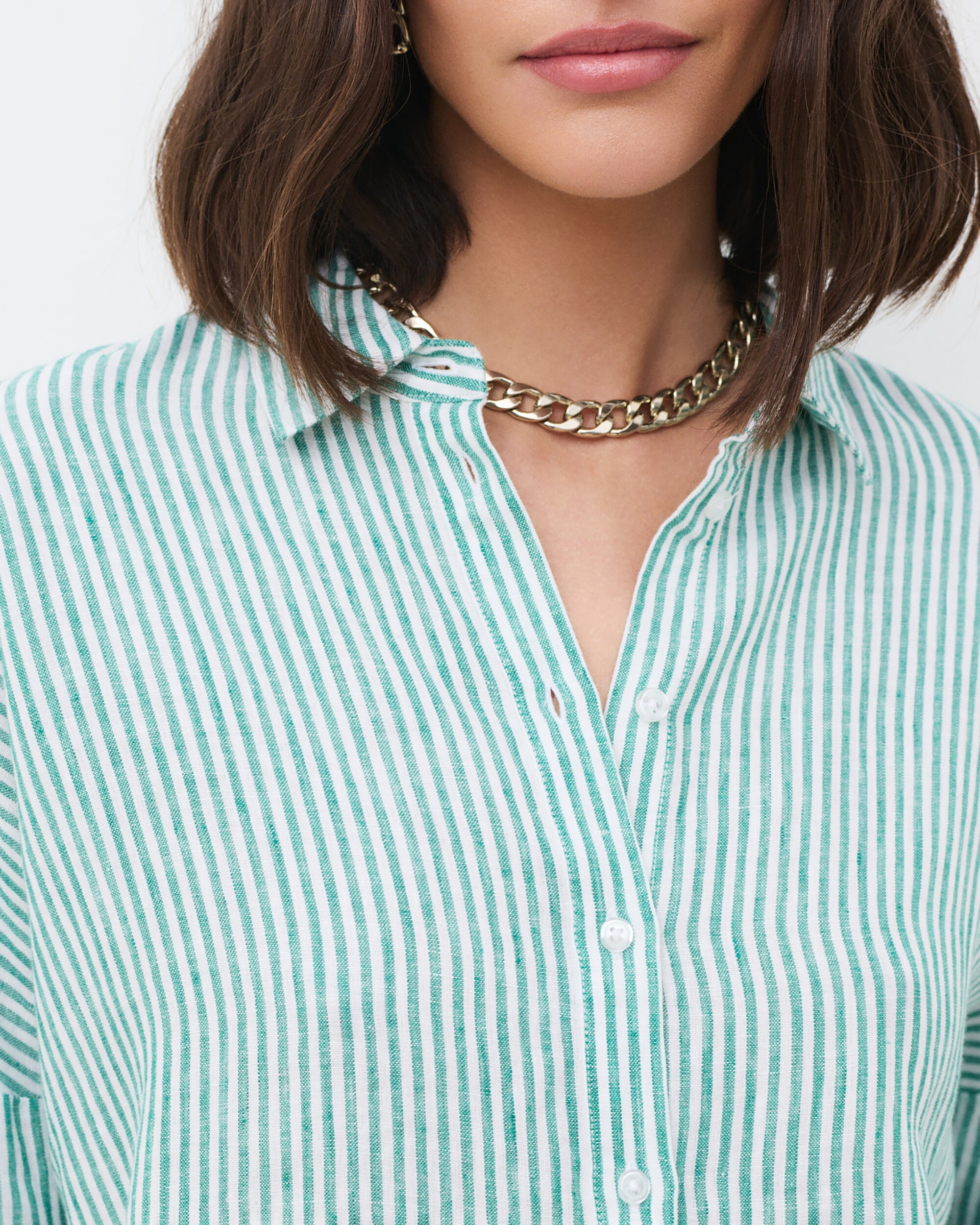 Camisa de mujer de mujer con estampado de rayas en lino 100% - Caroll - Verde Agua Verde Agua-3