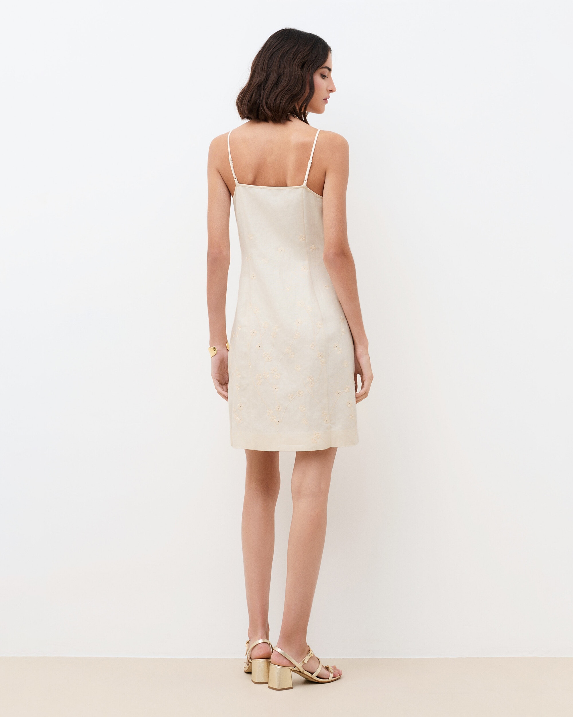 Vestido corto con tirantes en lino - Caroll - Beige Beige-2