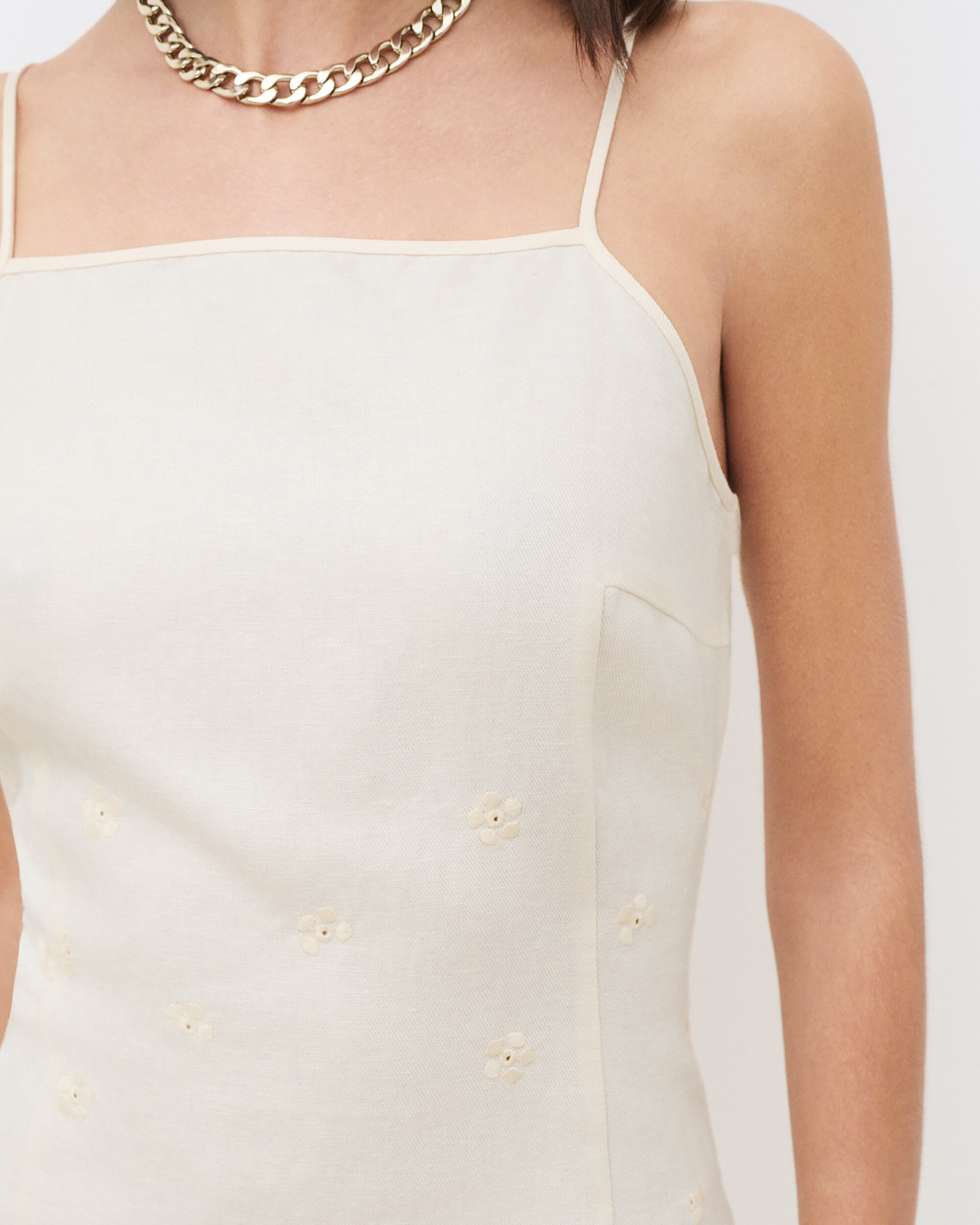 Vestido corto con tirantes en lino - Caroll - Beige Beige-3