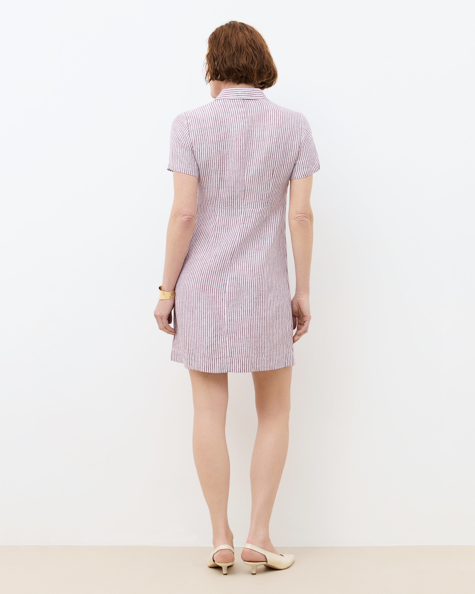 Vestido corto de mujer con estampado de rayas en lino 100% - Caroll - Burdeos Burdeos-2
