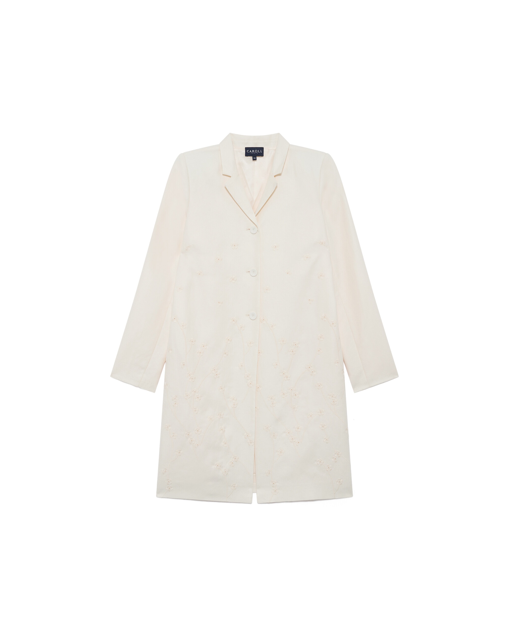 Abrigo de mujer con micro bordados en lino - Caroll - Beige Beige-4