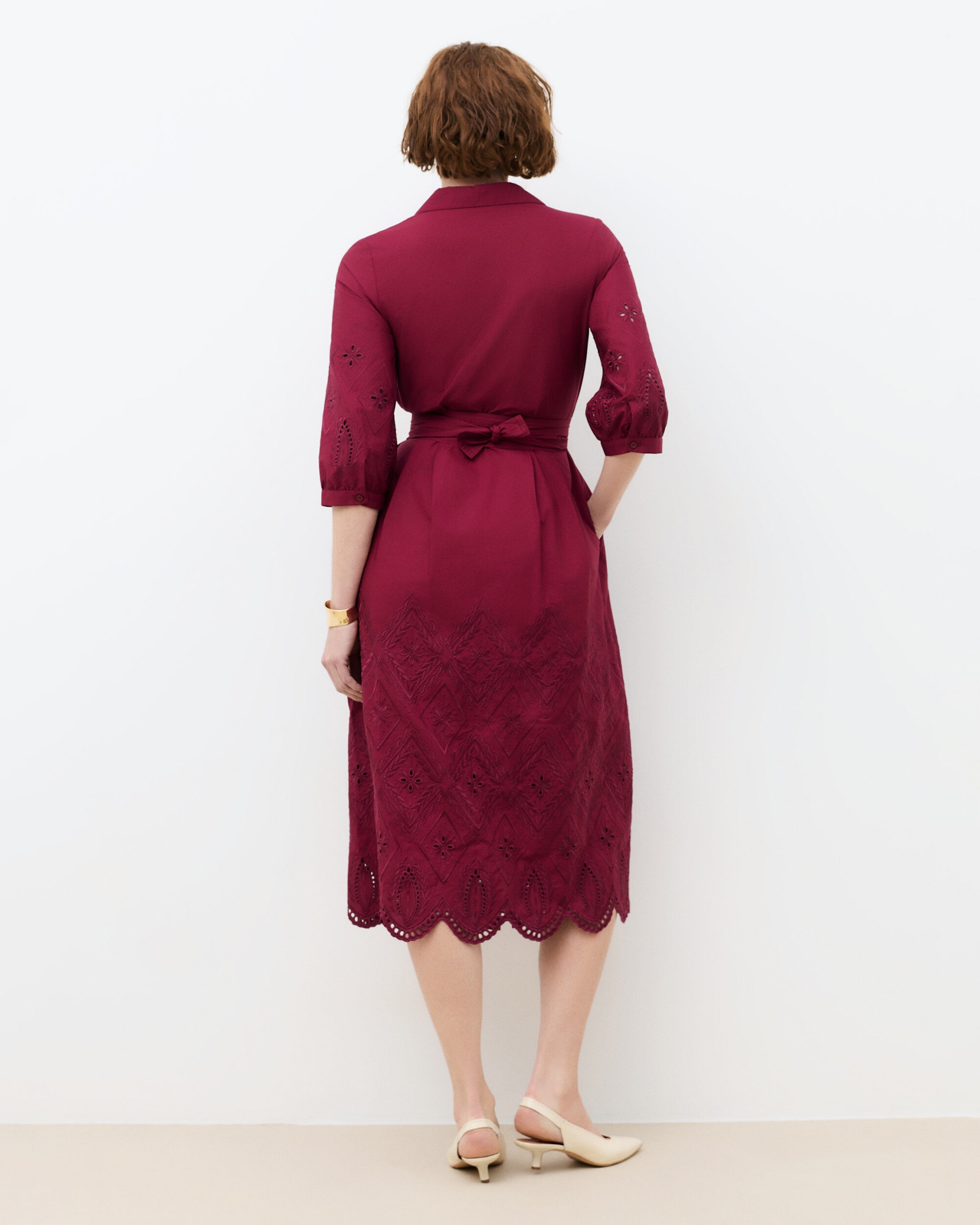 Vestido midi de mujer con manga francesa - Caroll - Burdeos Burdeos-2
