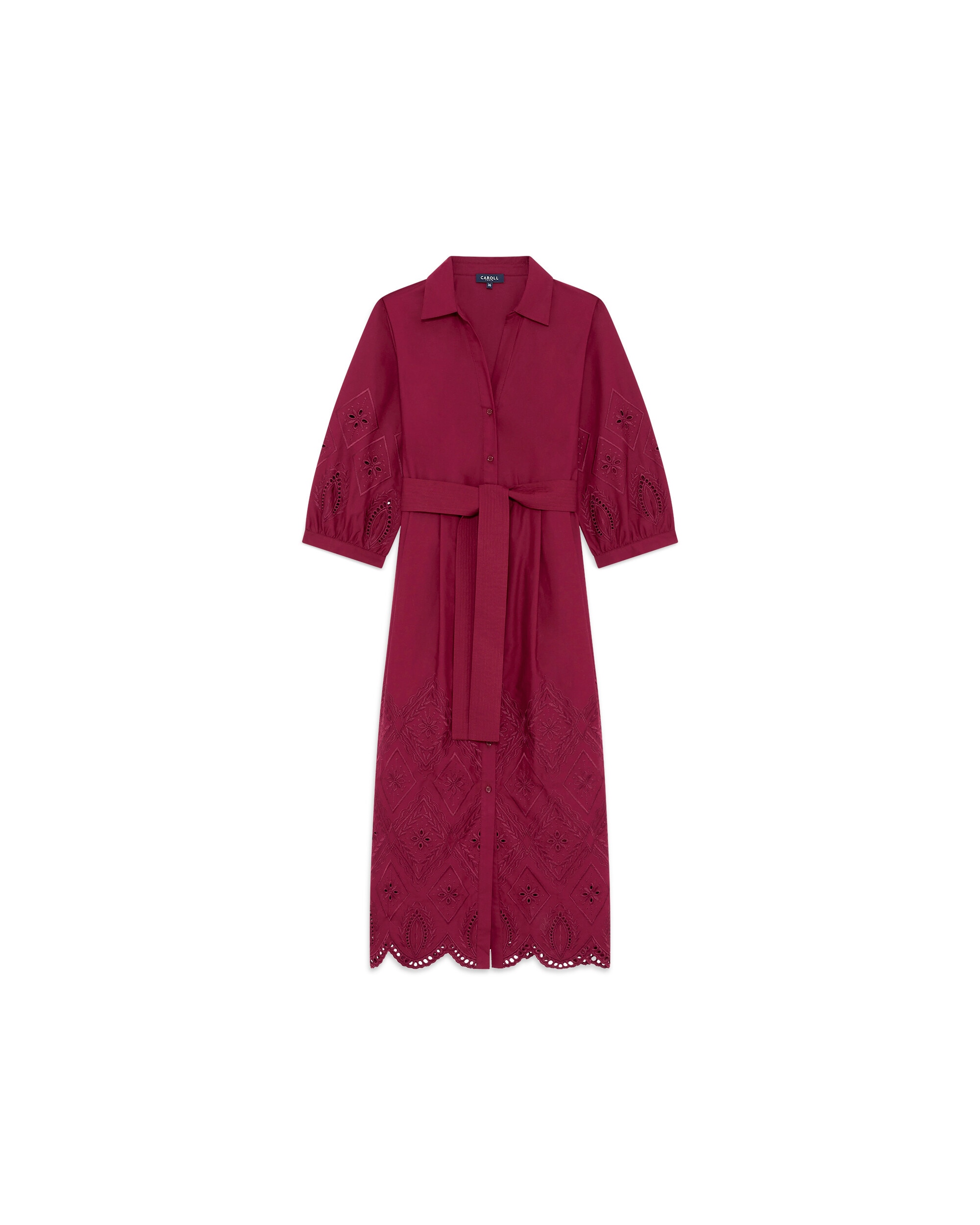 Vestido midi de mujer con manga francesa - Caroll - Burdeos Burdeos-4