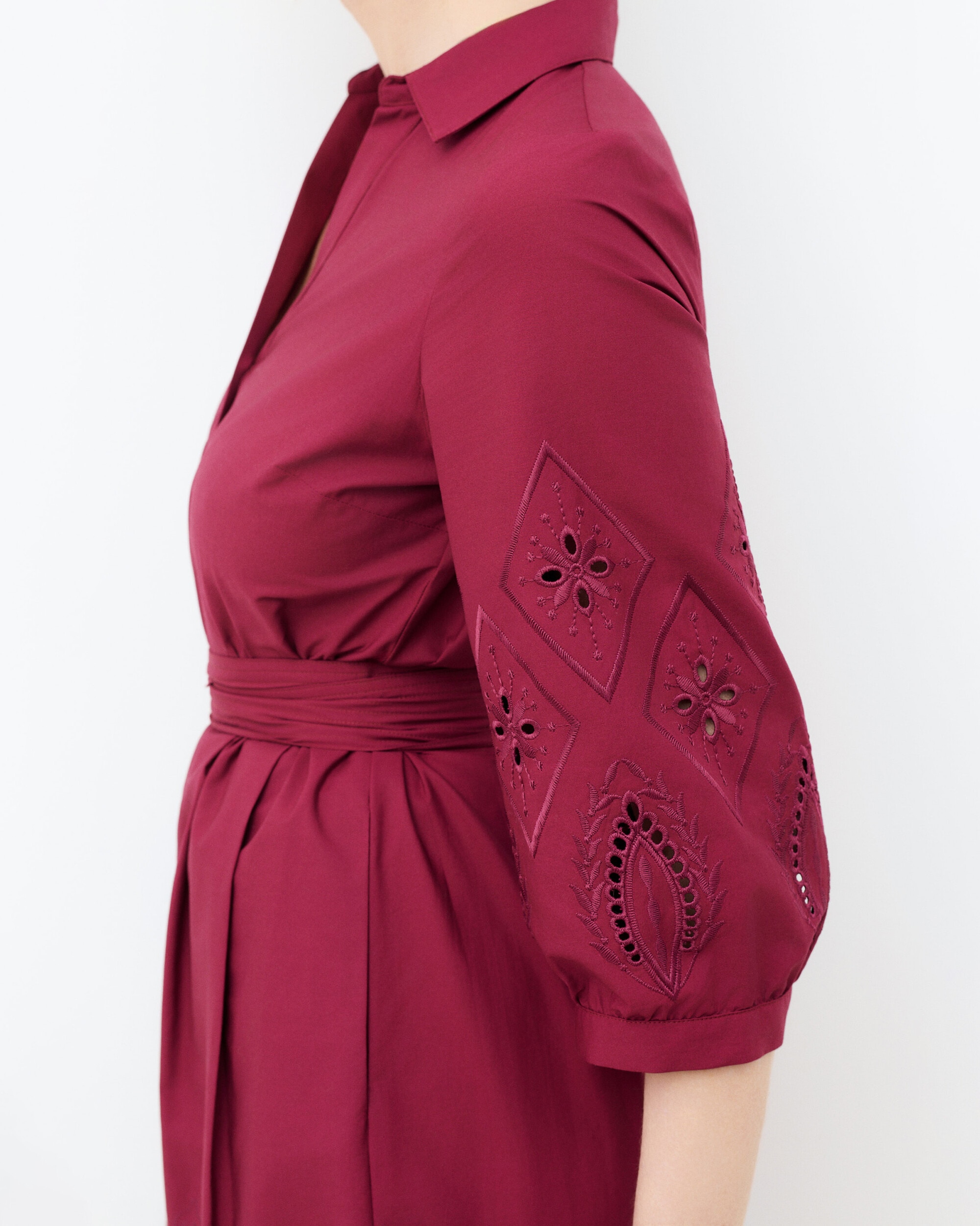 Vestido midi de mujer con manga francesa - Caroll - Burdeos Burdeos-3