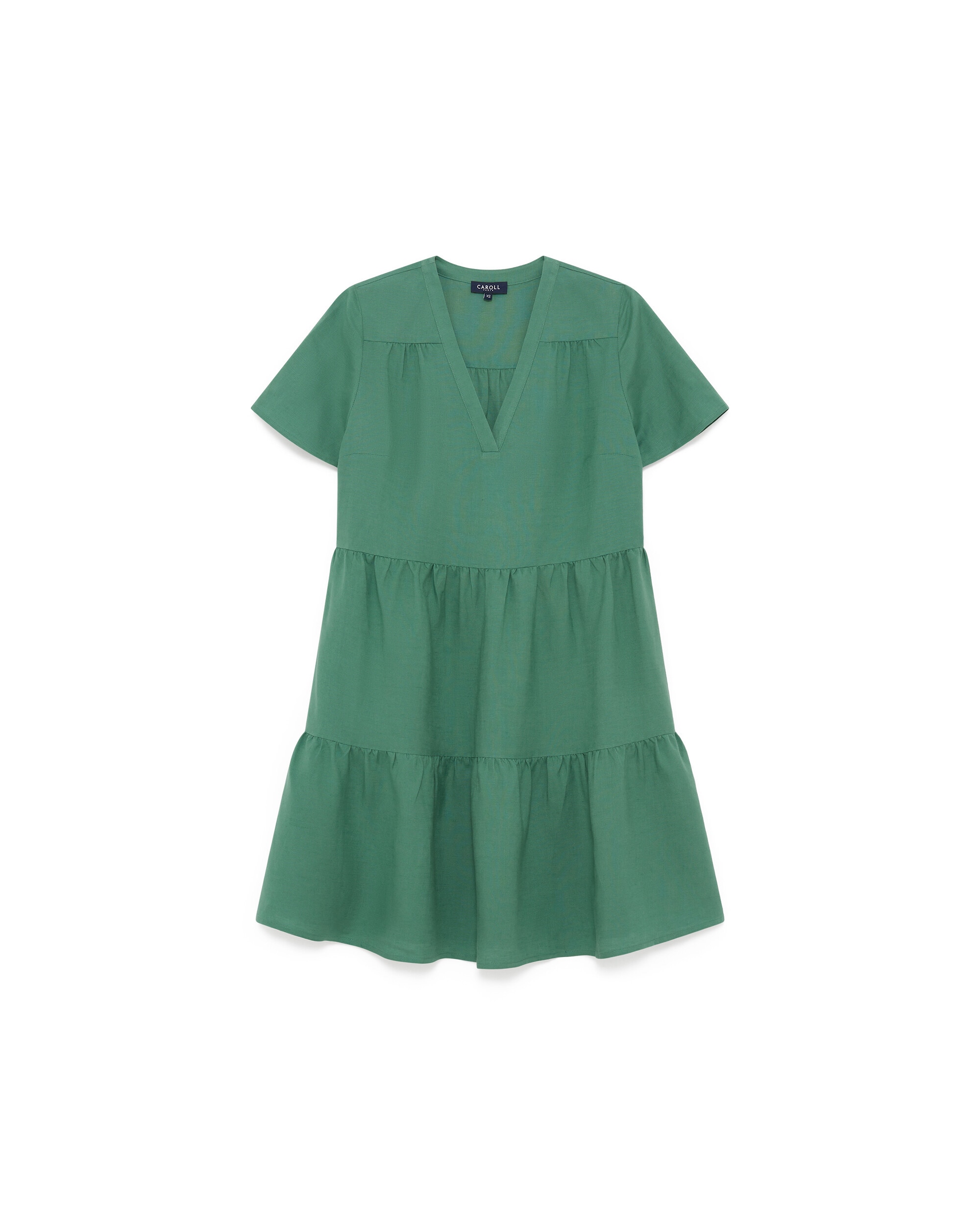 Vestido corto con escote pico en lino - Caroll - Verde menta Verde menta-4