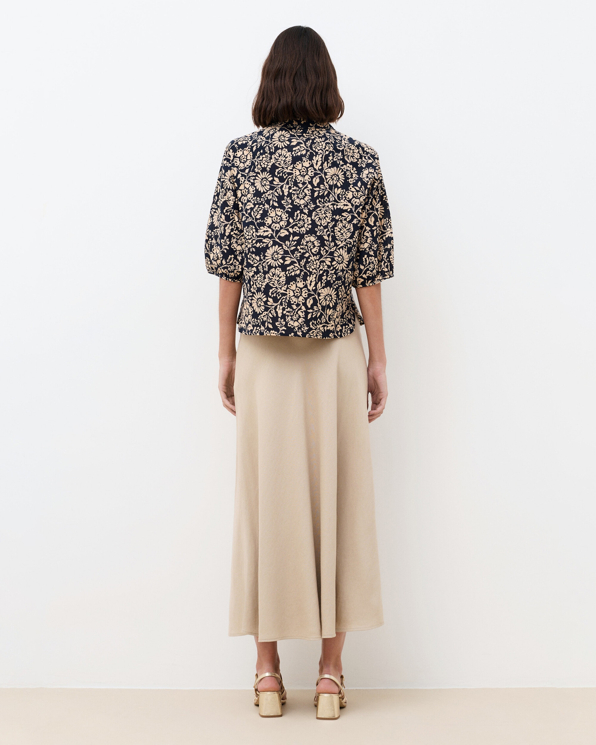 Camisa de mujer de mujer con estampado floral y manga francesa - Caroll - Azul marino / Verde Azul marino / Verde-2