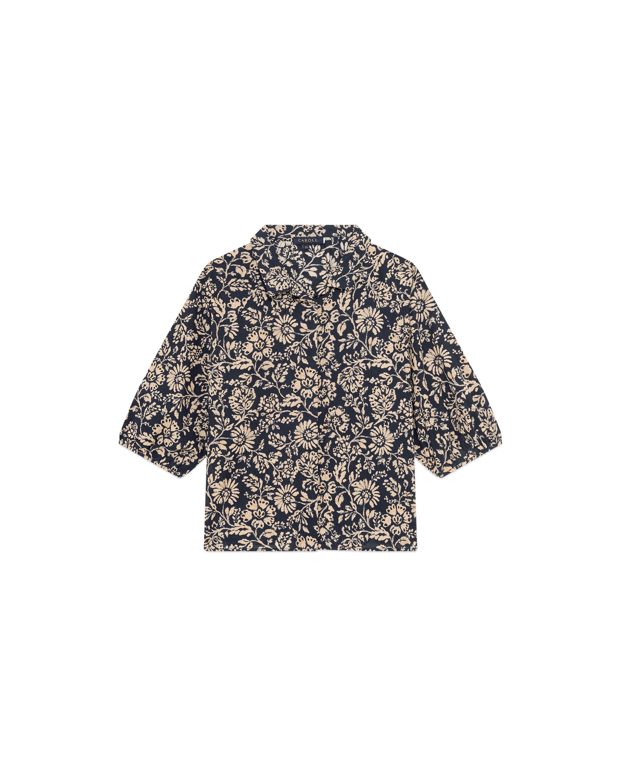 Camisa de mujer de mujer con estampado floral y manga francesa - Caroll - Azul marino / Verde Azul marino / Verde-4