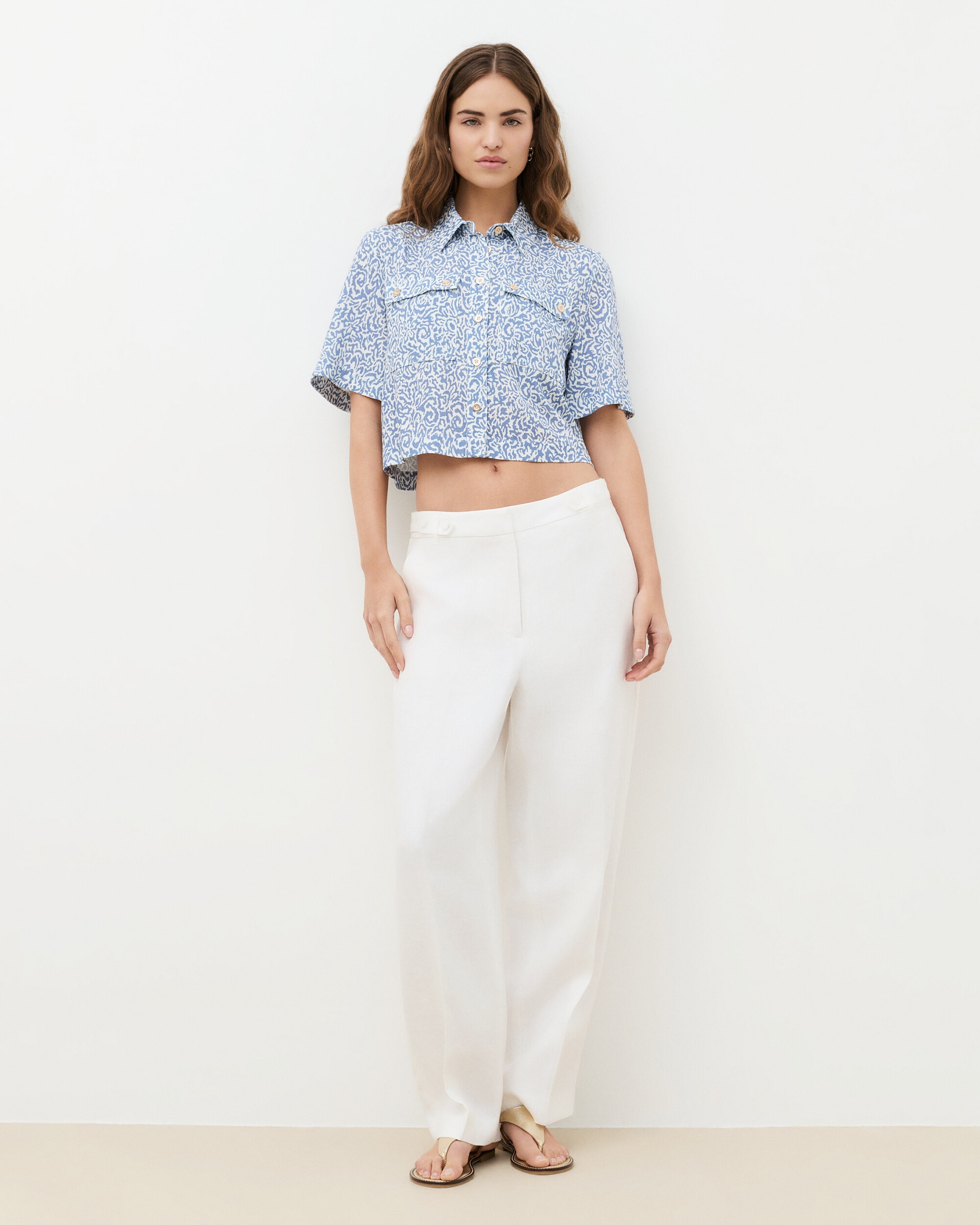 Camisa de mujer con bolsillos y estampado - Caroll - Azul Azul-1