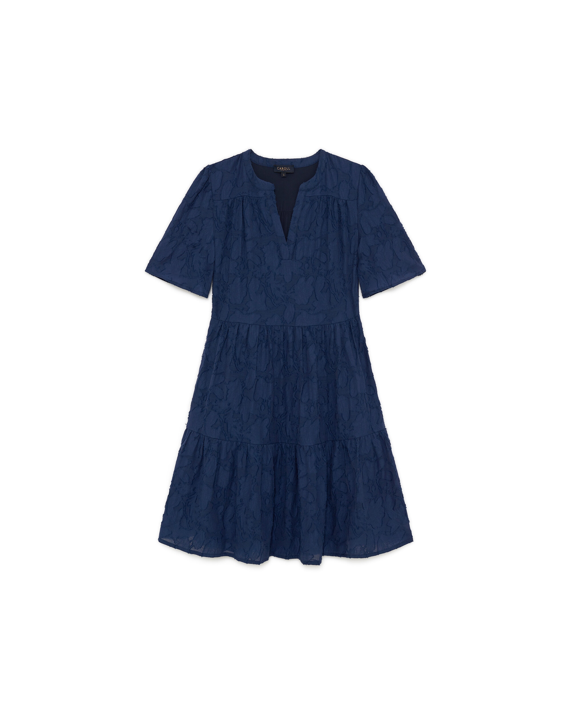 Vestido corto con detalles bordados y escote pico - Caroll - Azul Azul-4