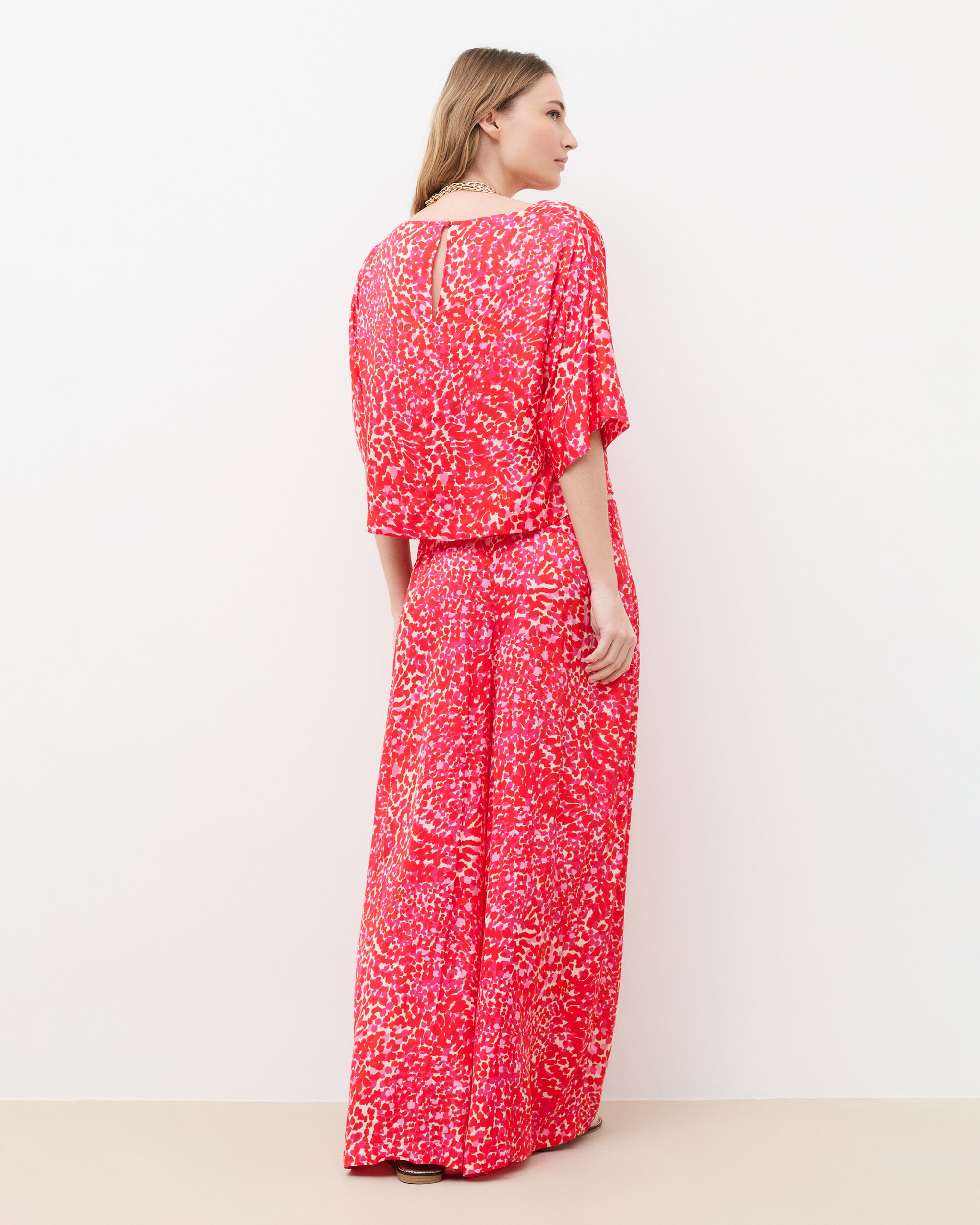 Pantalón ancho de mujer con estampado floral - Caroll - Rosa Rosa-2