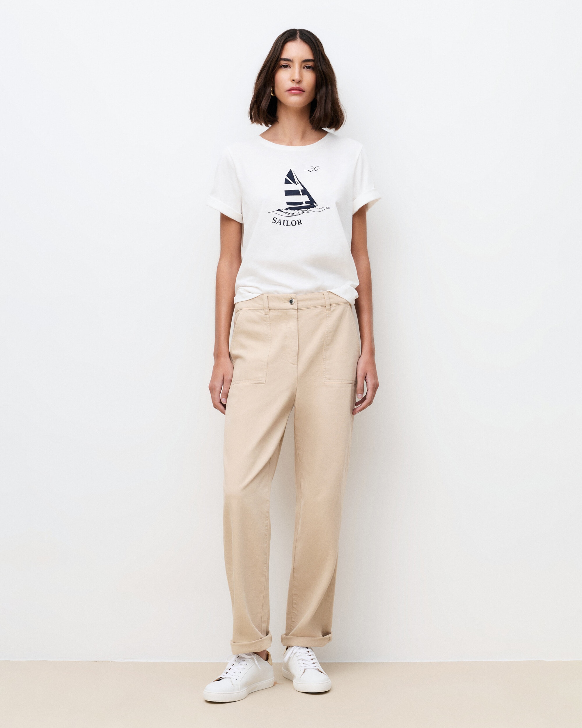 Caroll - Pantalón ancho de mujer con bolsillos frontales.