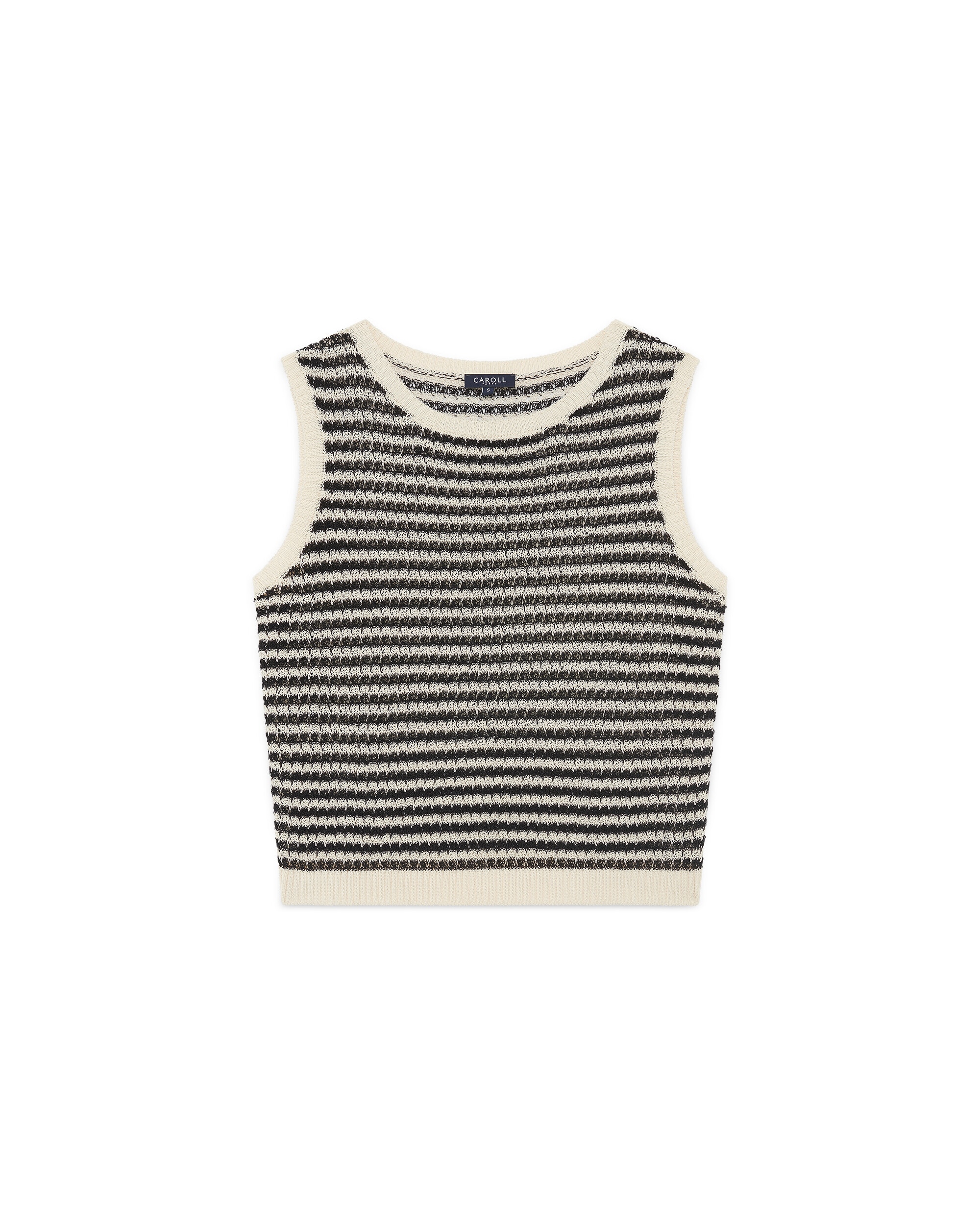 Jersey de mujer en punto fino sin mangas con estampado de rayas - Caroll - Crudo Crudo-4