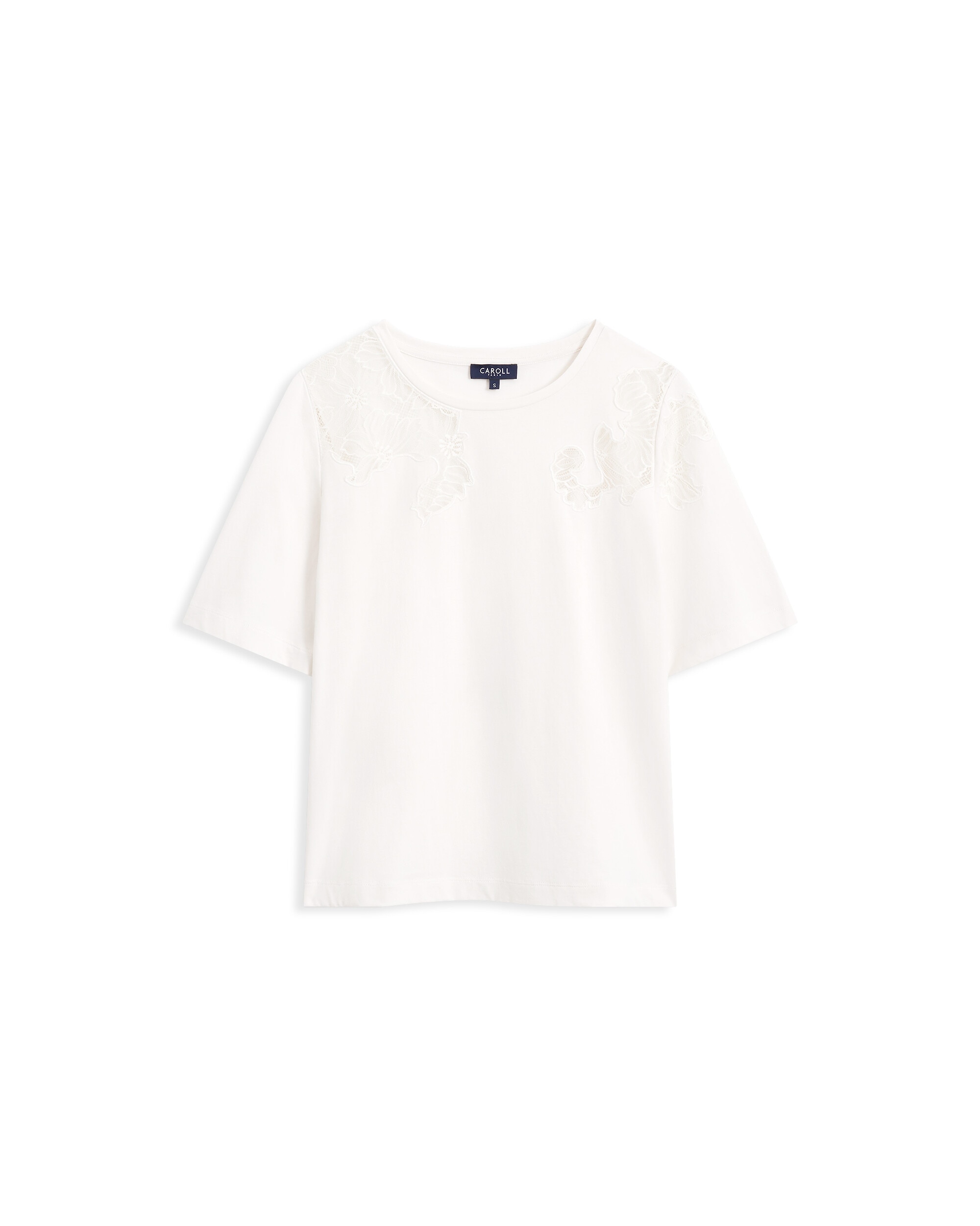 Camiseta de mujer con manga corta y bordado - Caroll - Crudo Crudo-4