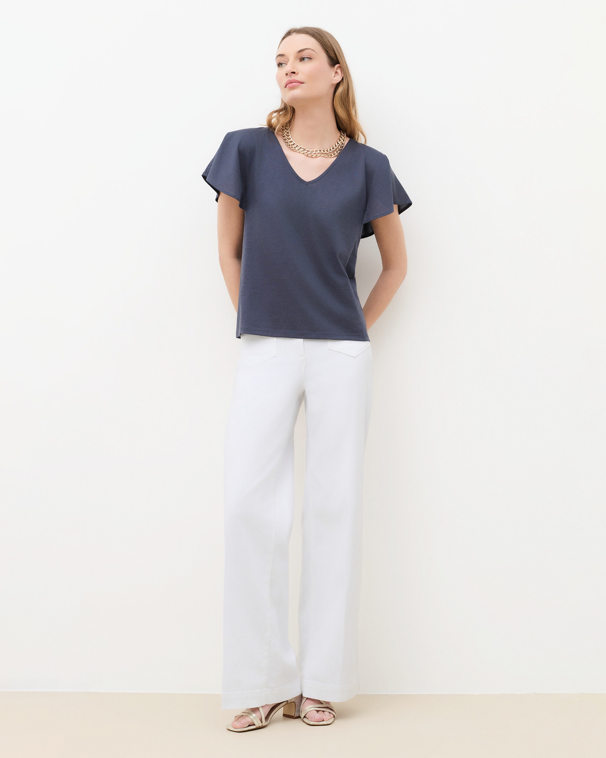Camiseta de mujer con escote pico - Caroll - Azul antracita Azul antracita-1