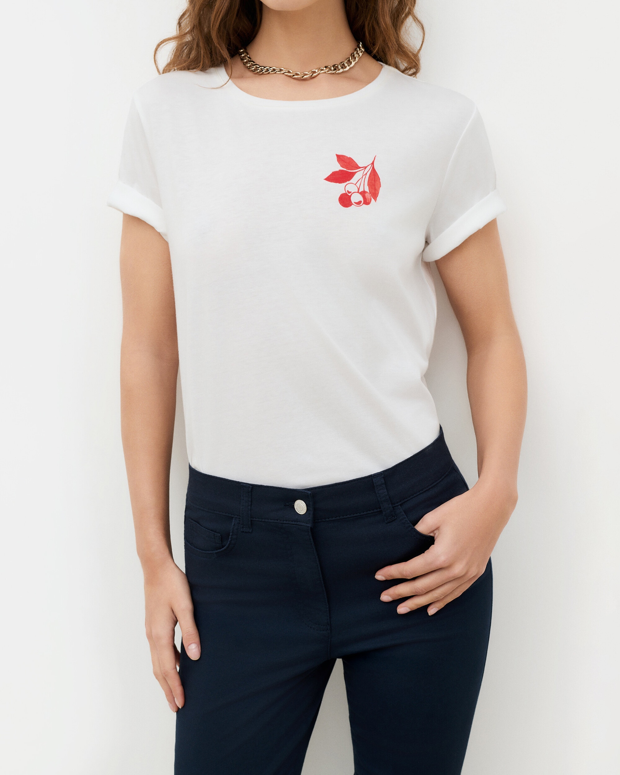 Camiseta de mujer con manga corta y bordado - Caroll - Rojo Rojo-3