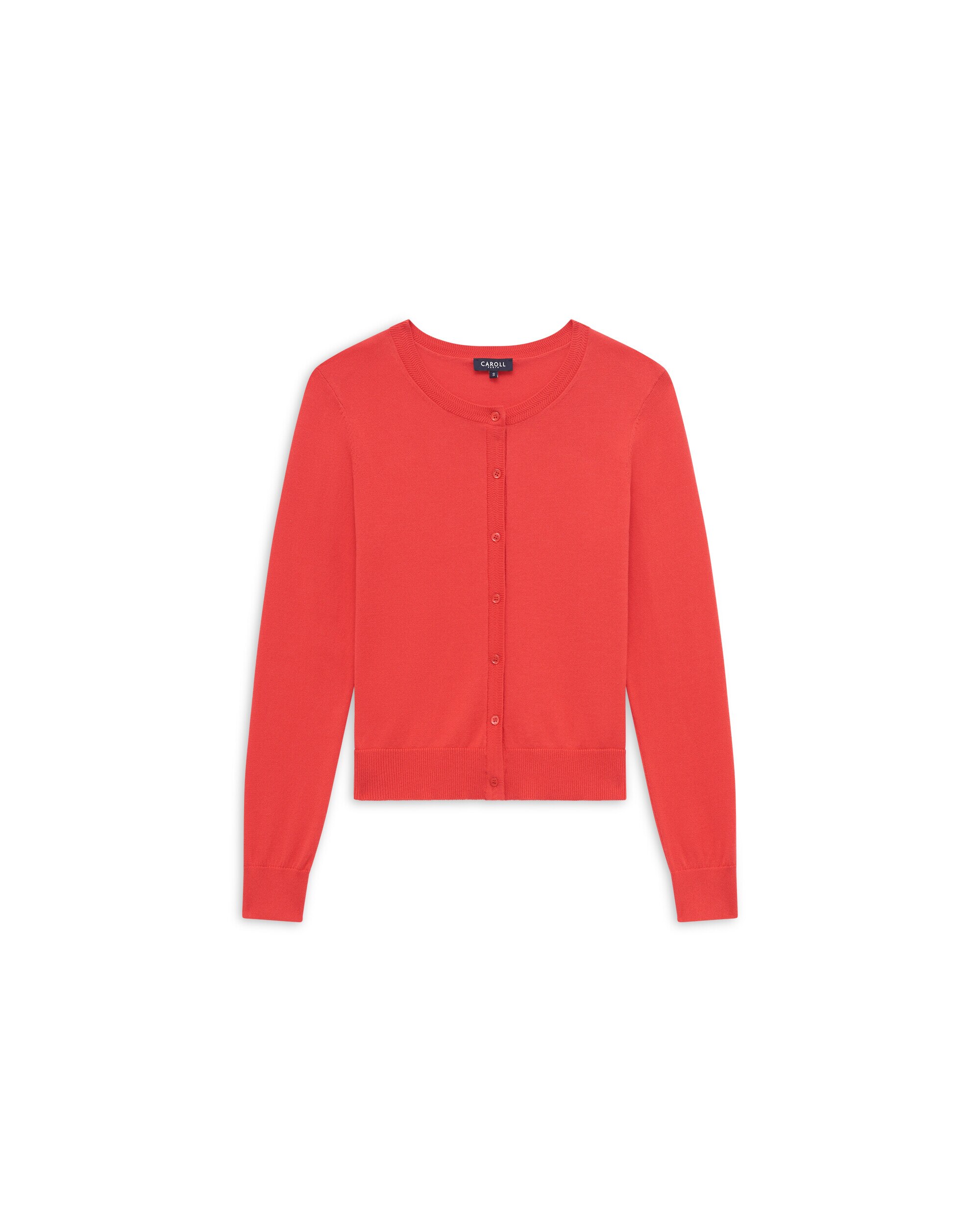Cárdigan de mujer en punto fino con botones a tono - Caroll - Rojo Rojo-4