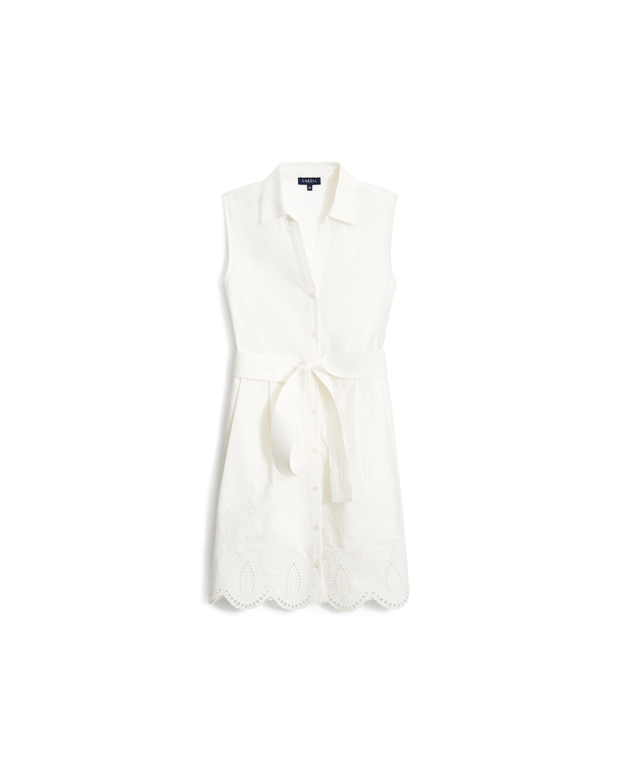 Vestido corto sin mangas con efecto calado - Caroll - Blanco Blanco-4