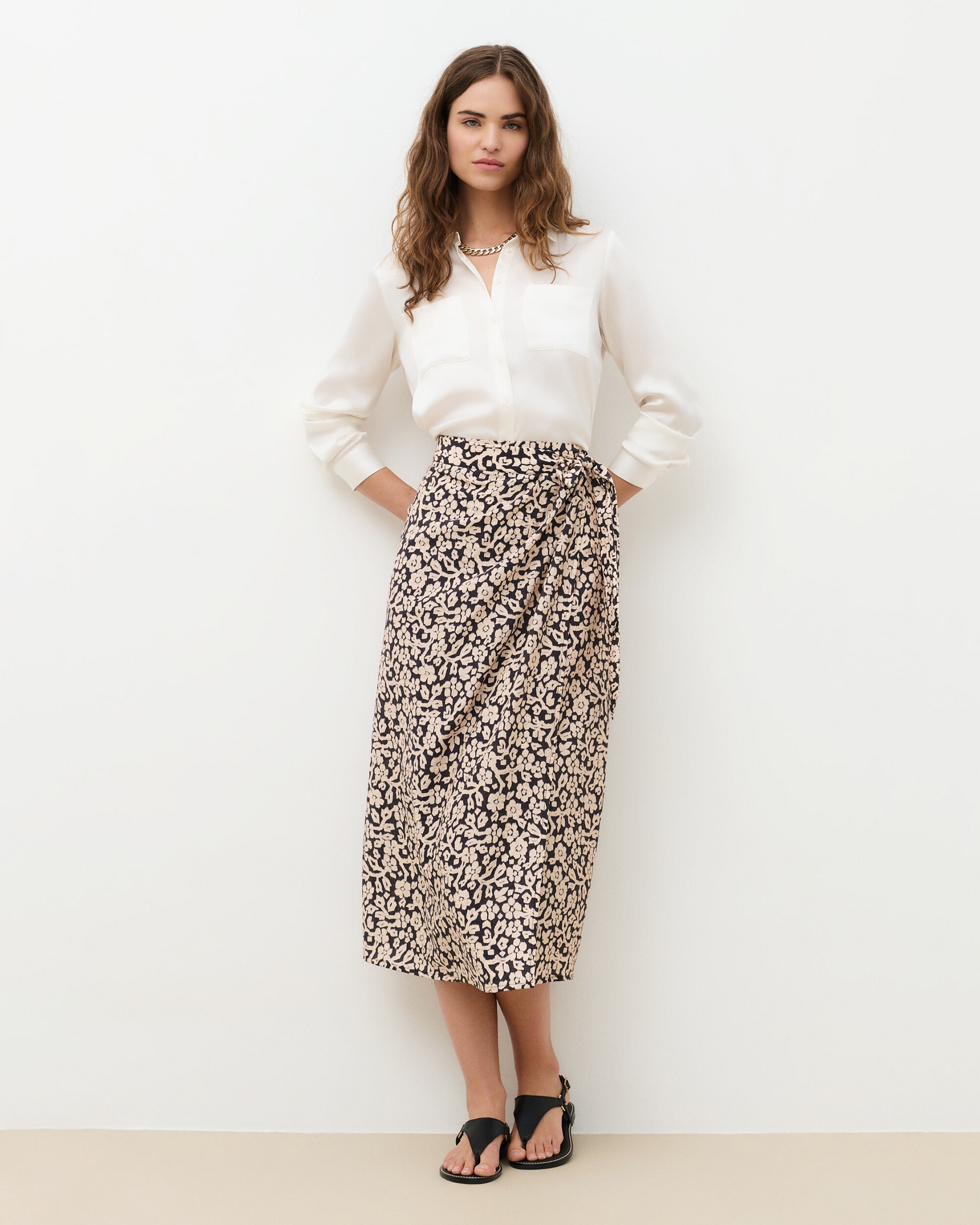 Falda larga con estampado floral y cierre cremallera - Caroll - Negro Negro-1