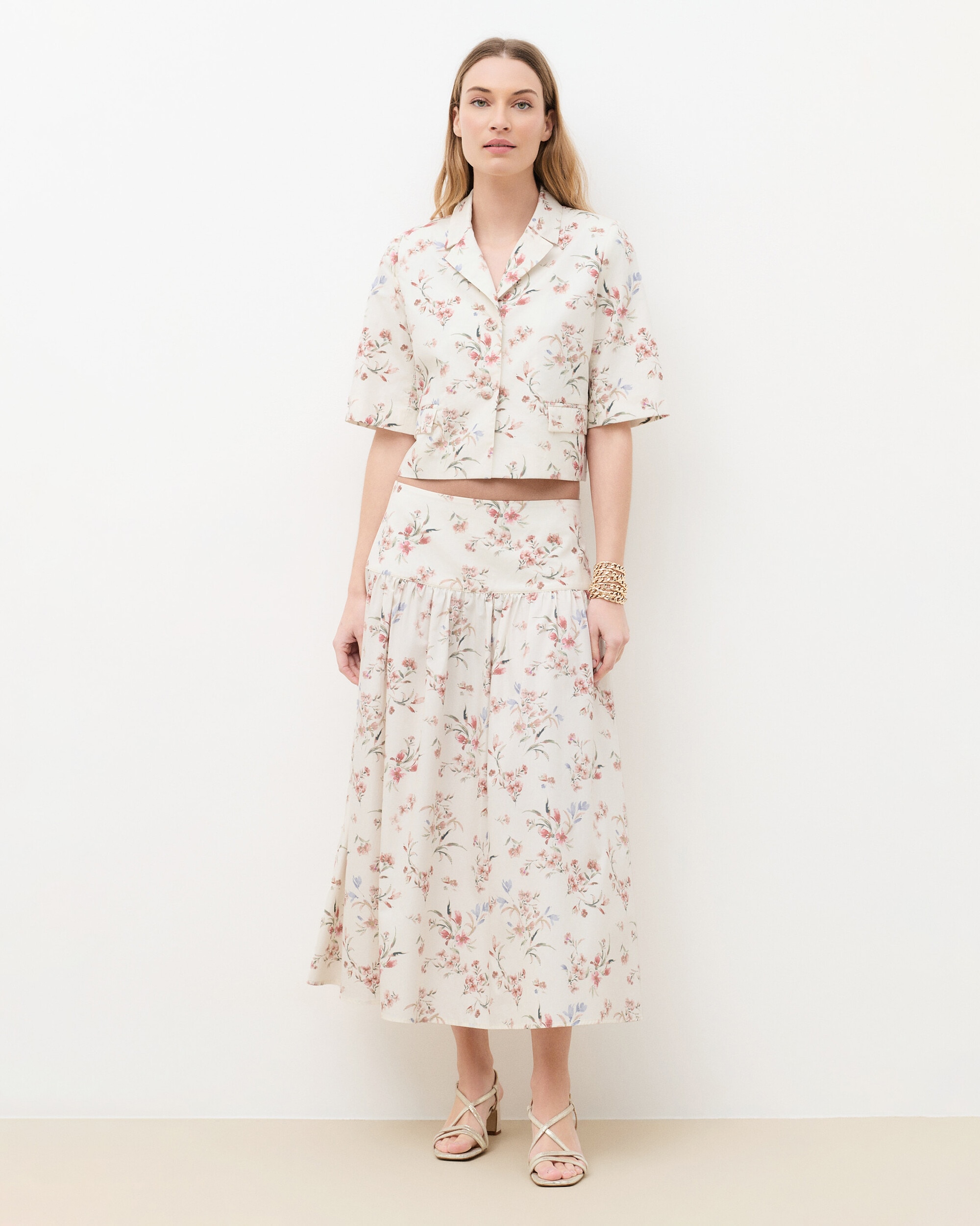 Caroll - Falda larga con estampado floral y cierre cremallera.