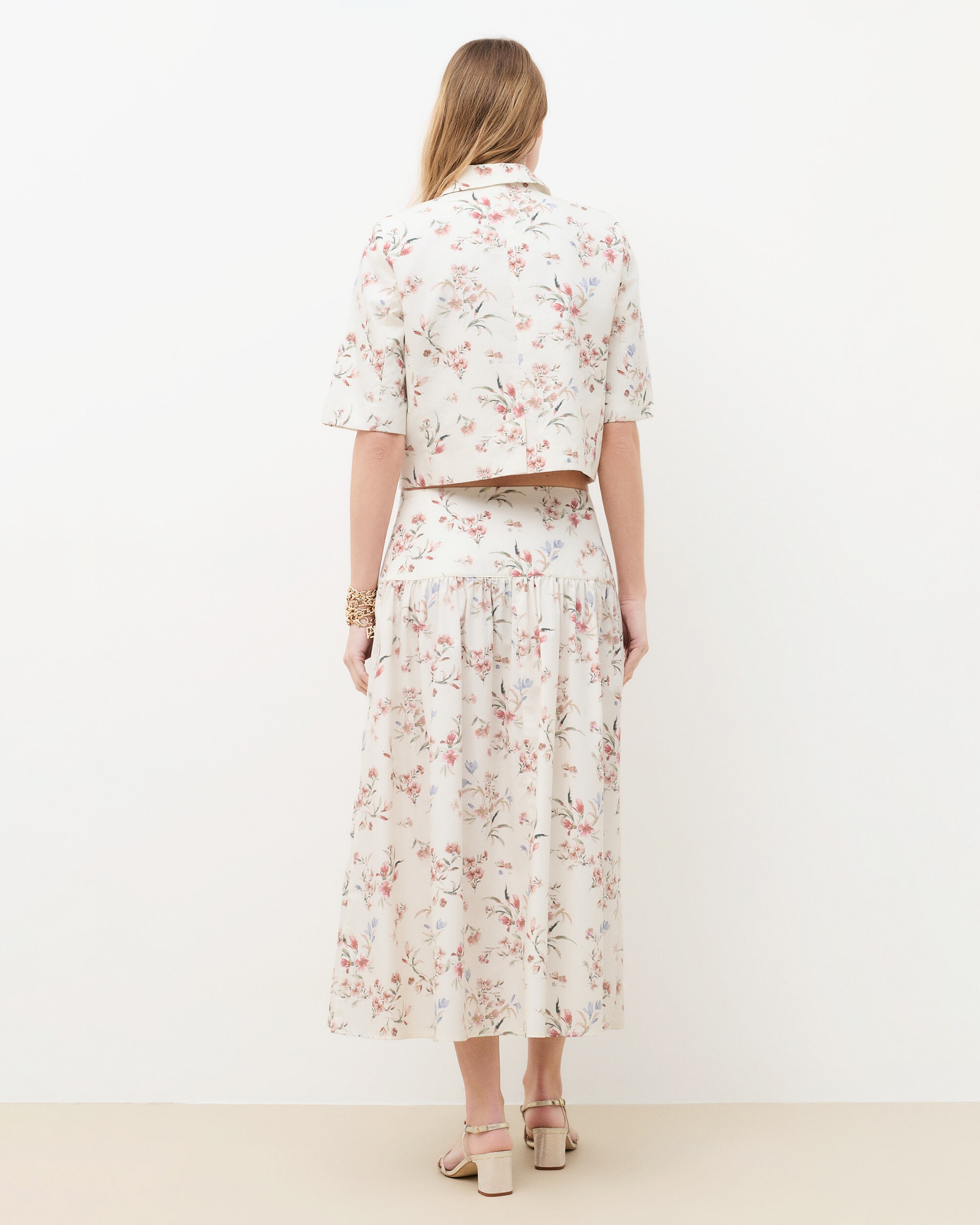Falda larga con estampado floral y cierre cremallera - Caroll - Crudo Crudo-2