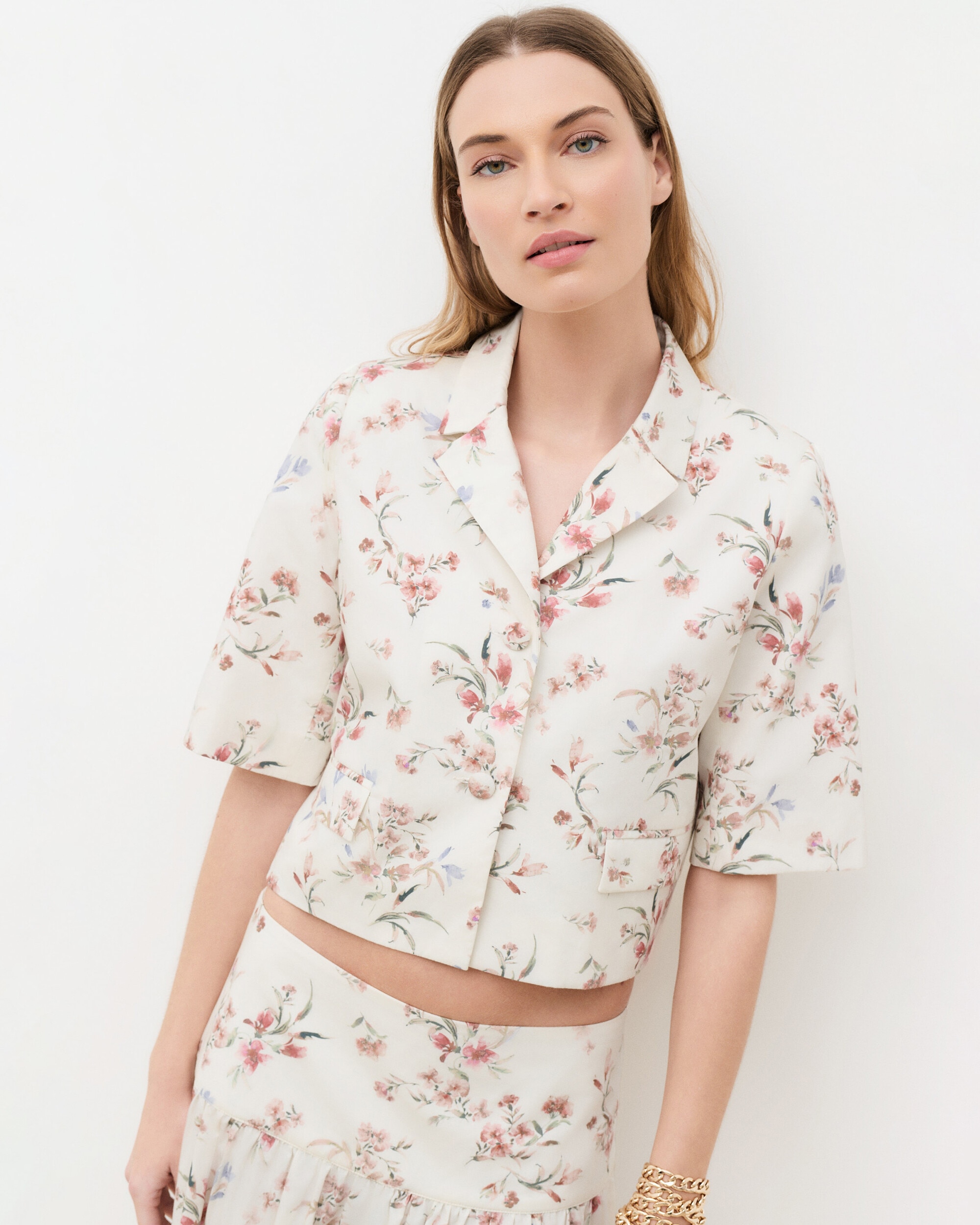 Falda larga con estampado floral y cierre cremallera - Caroll - Crudo Crudo-3