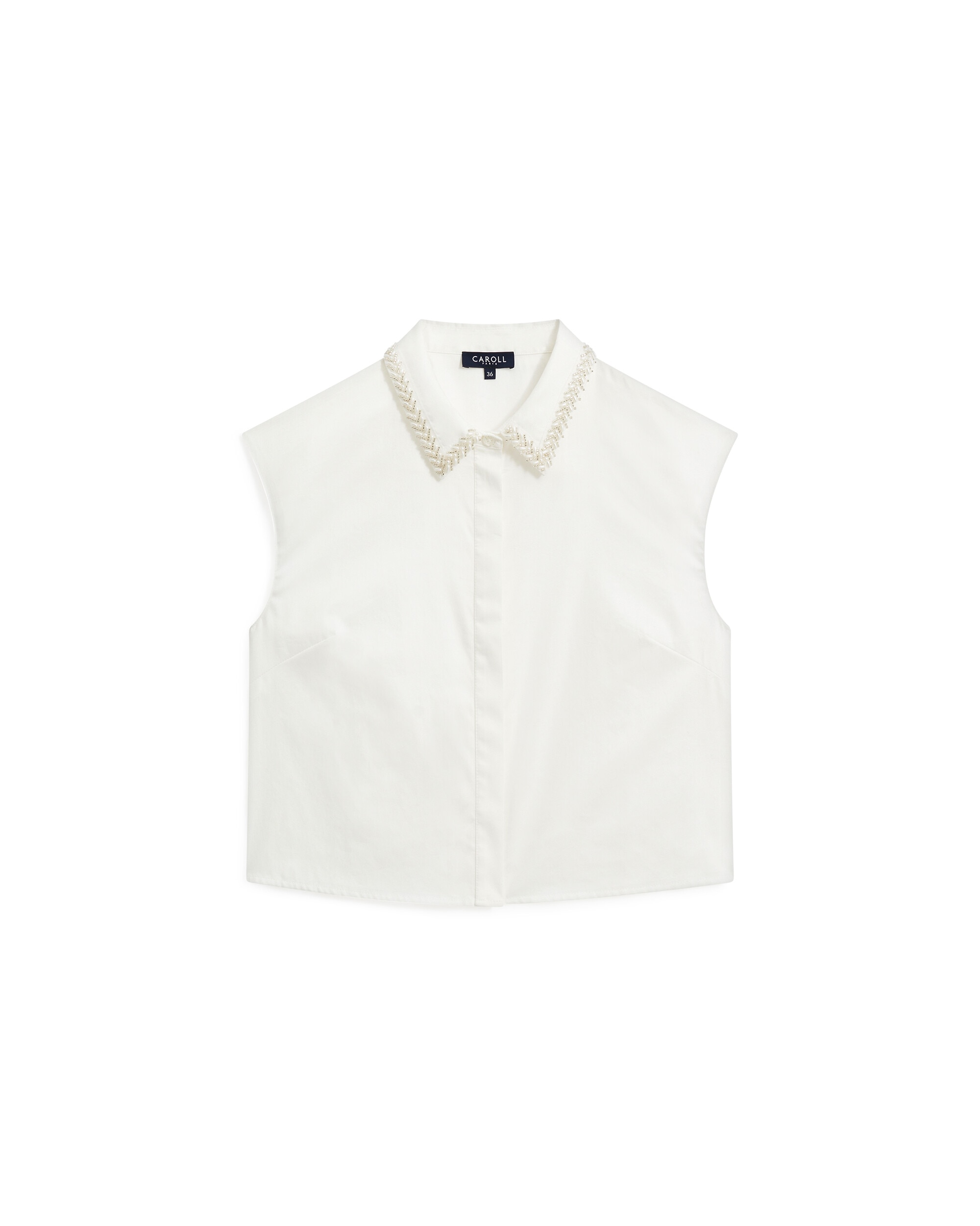Camisa de mujer sin mangas con cuello con pedreria - Caroll - Blanco Blanco-4