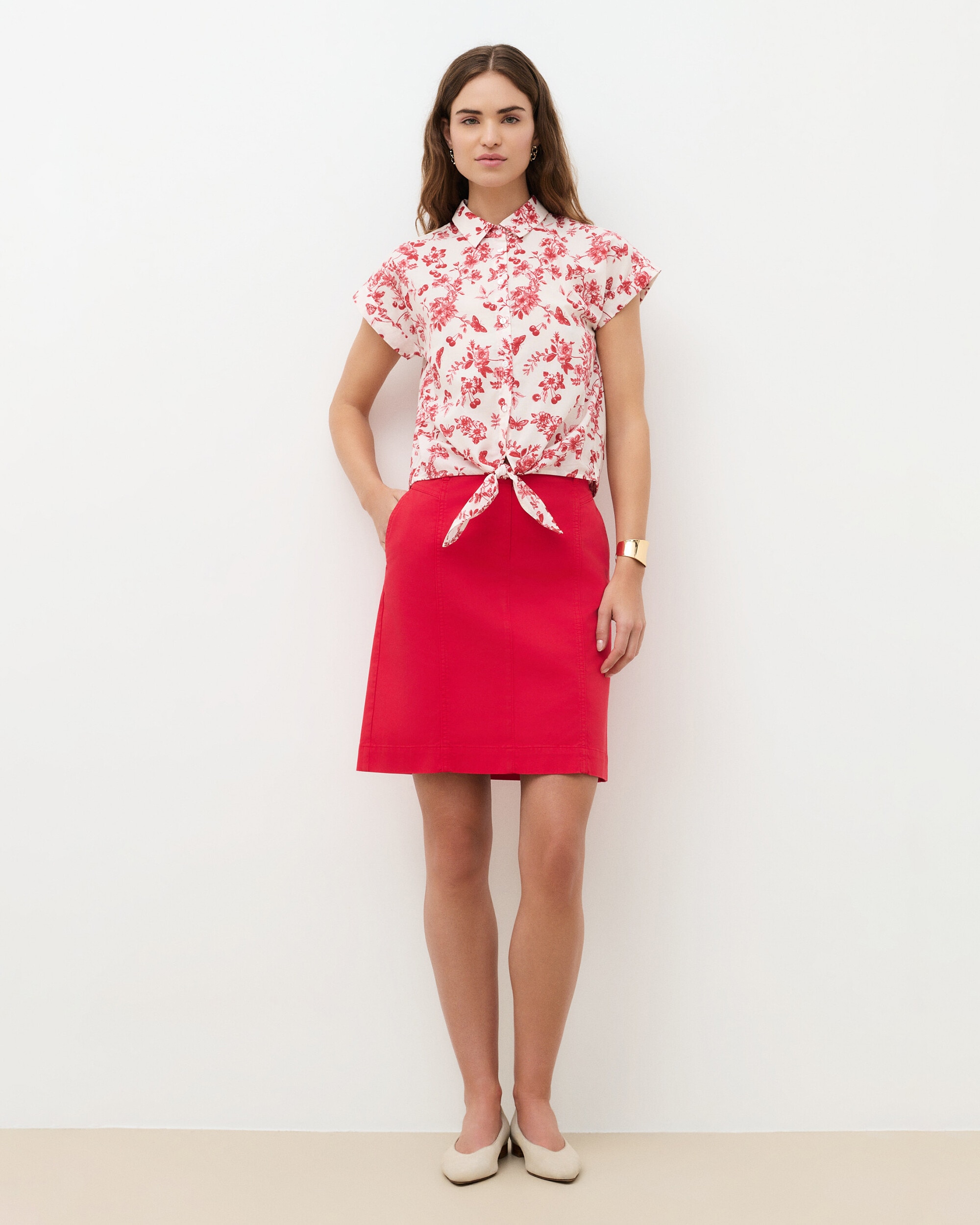 Camisa de mujer con manga corta y estampado floral - Caroll - Crudo Crudo-1