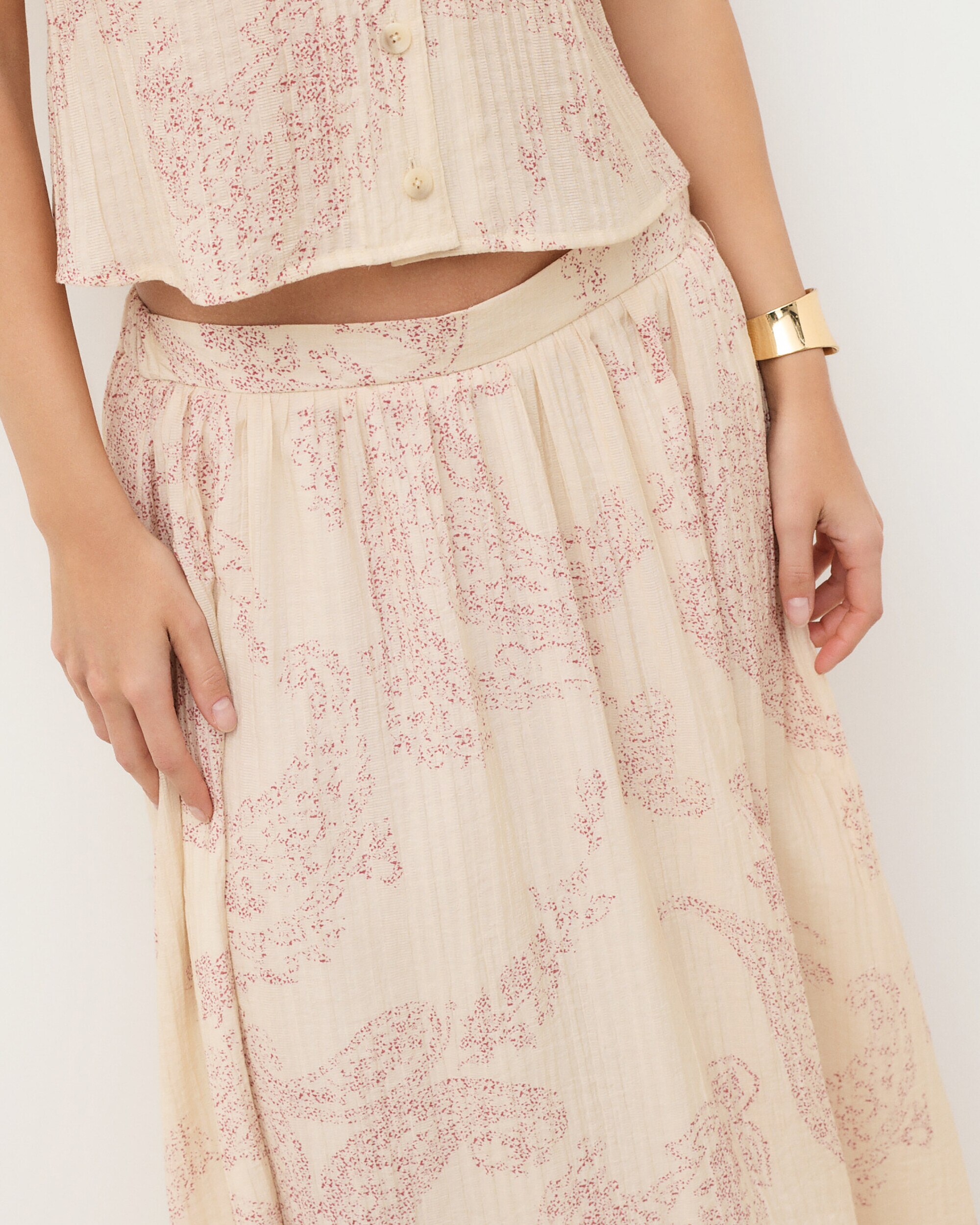 Falda larga con efecto plisado y estampado paisley - Caroll - Crudo Crudo-3