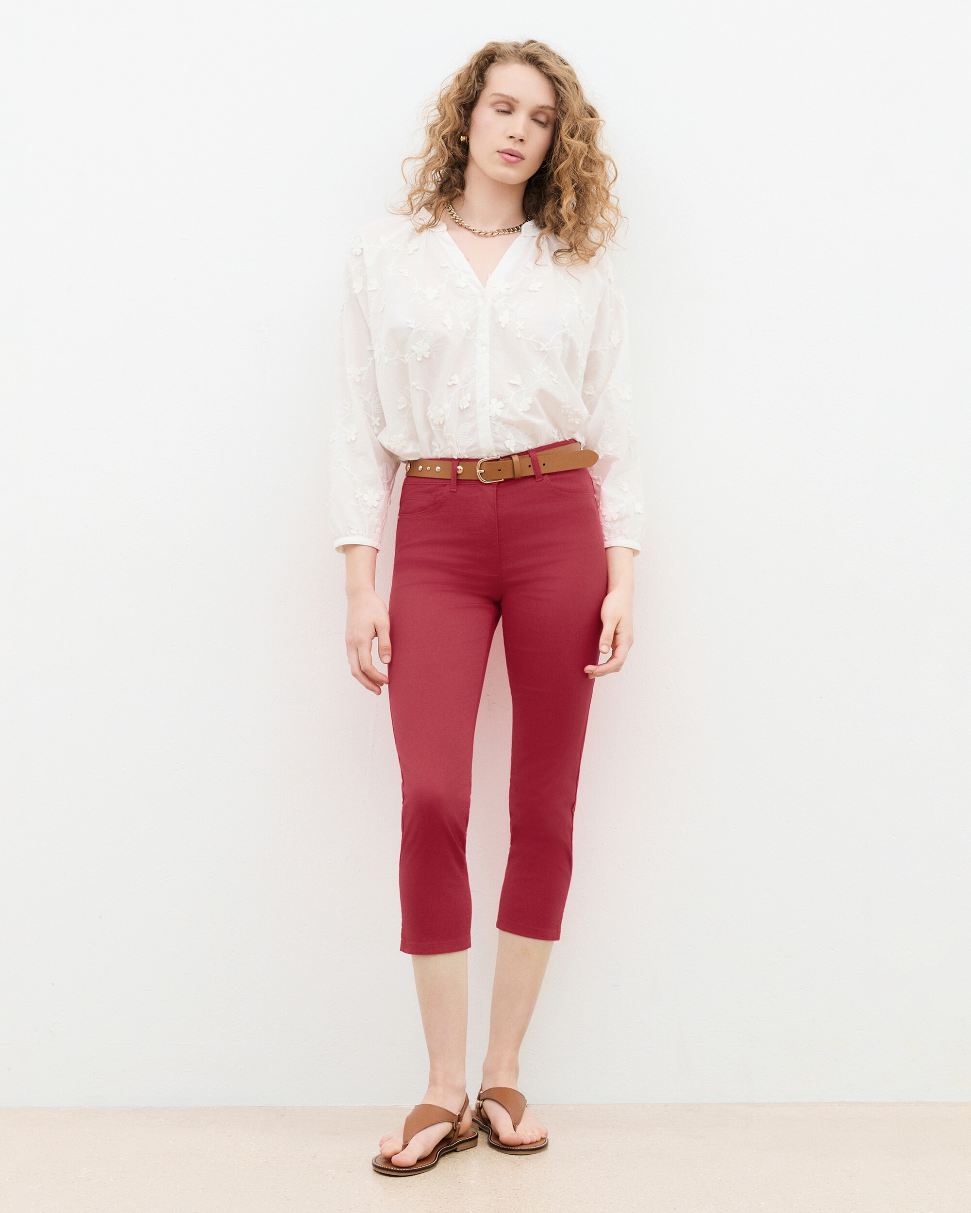 Pantalón de mujer 5 bolsillos skinny estilo 7/8 - Caroll - Rojo Rojo-1