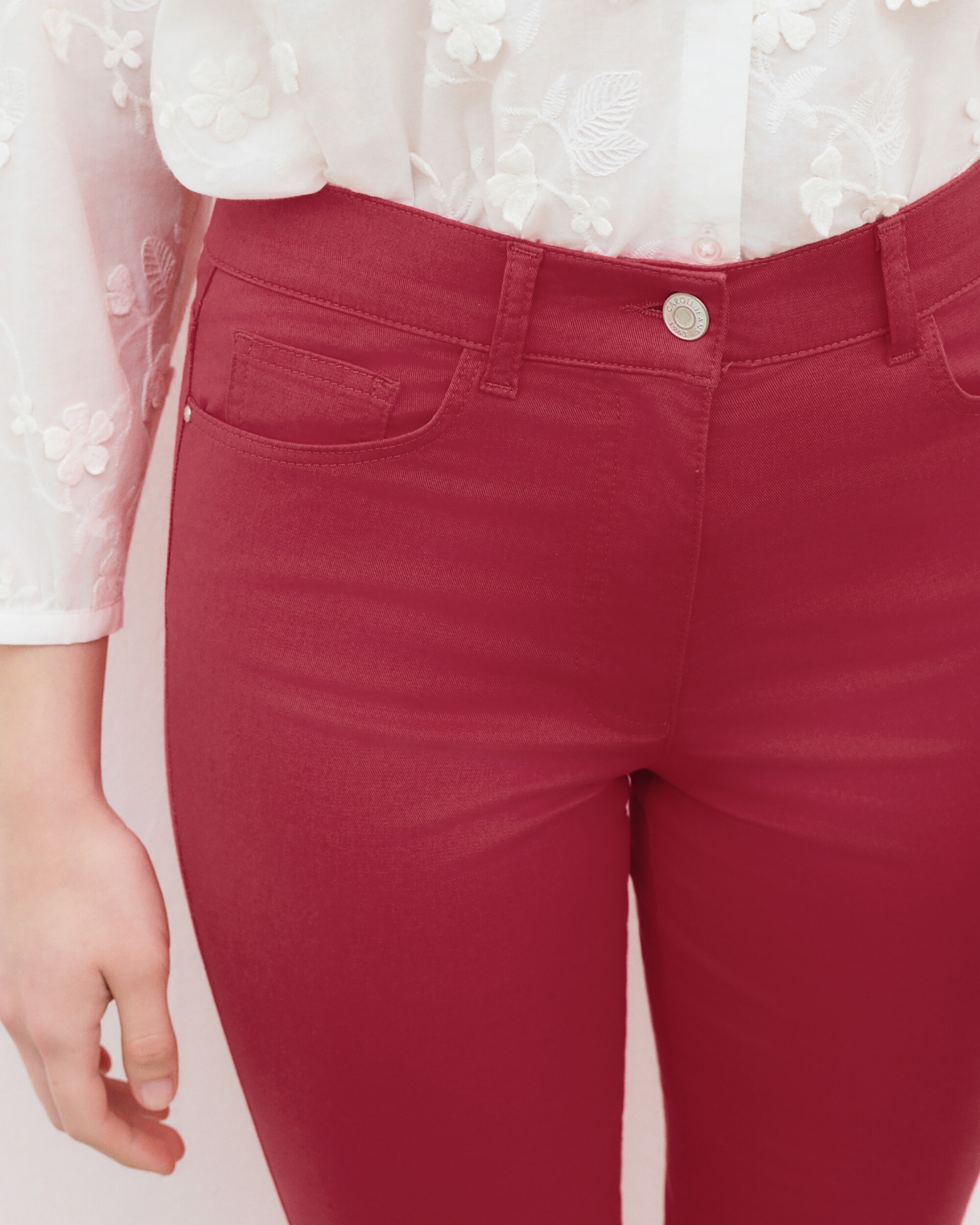 Pantalón de mujer 5 bolsillos skinny estilo 7/8 - Caroll - Rojo Rojo-3