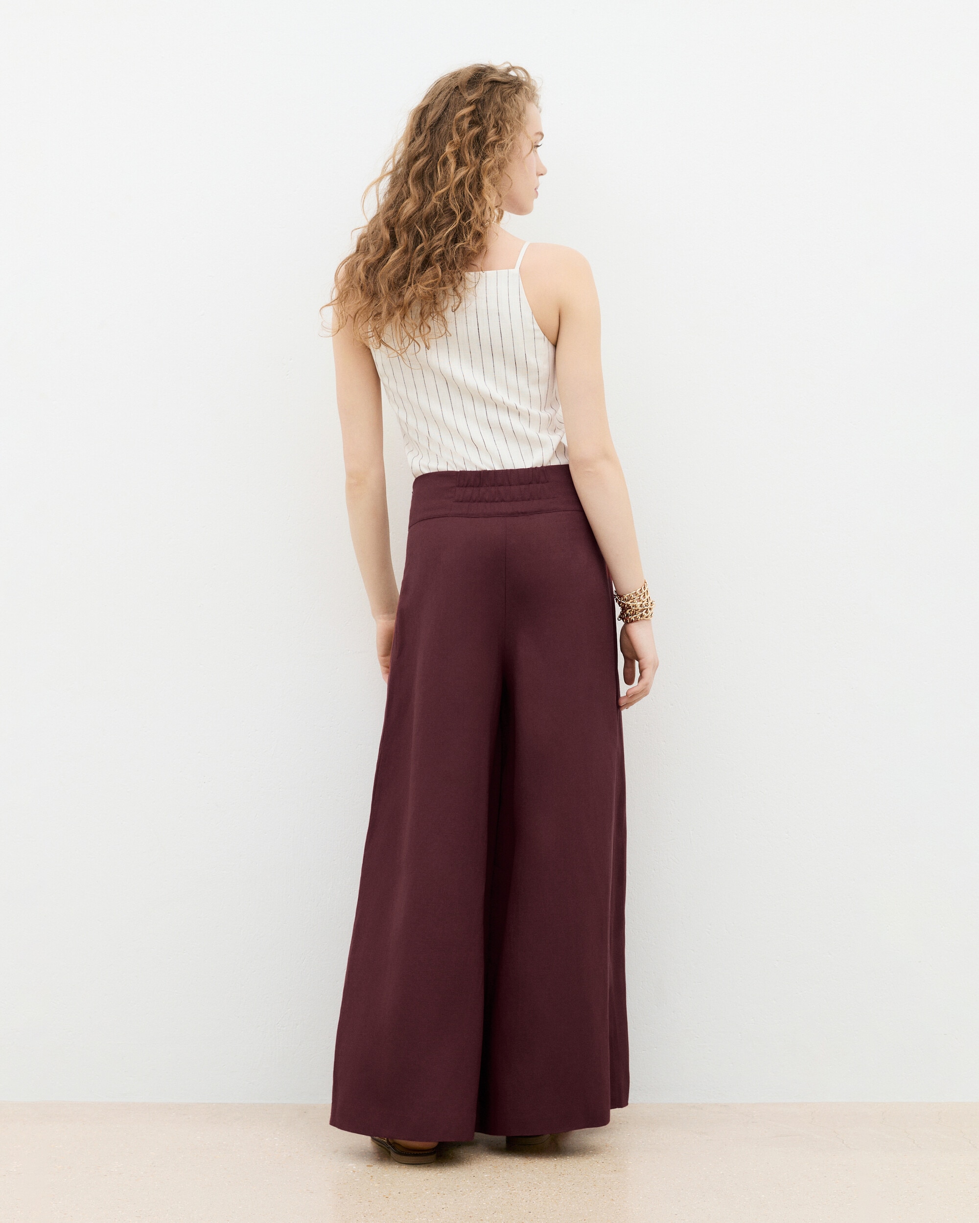 Pantalones anchos de mujer en lino - Caroll - Berenjena Berenjena-2