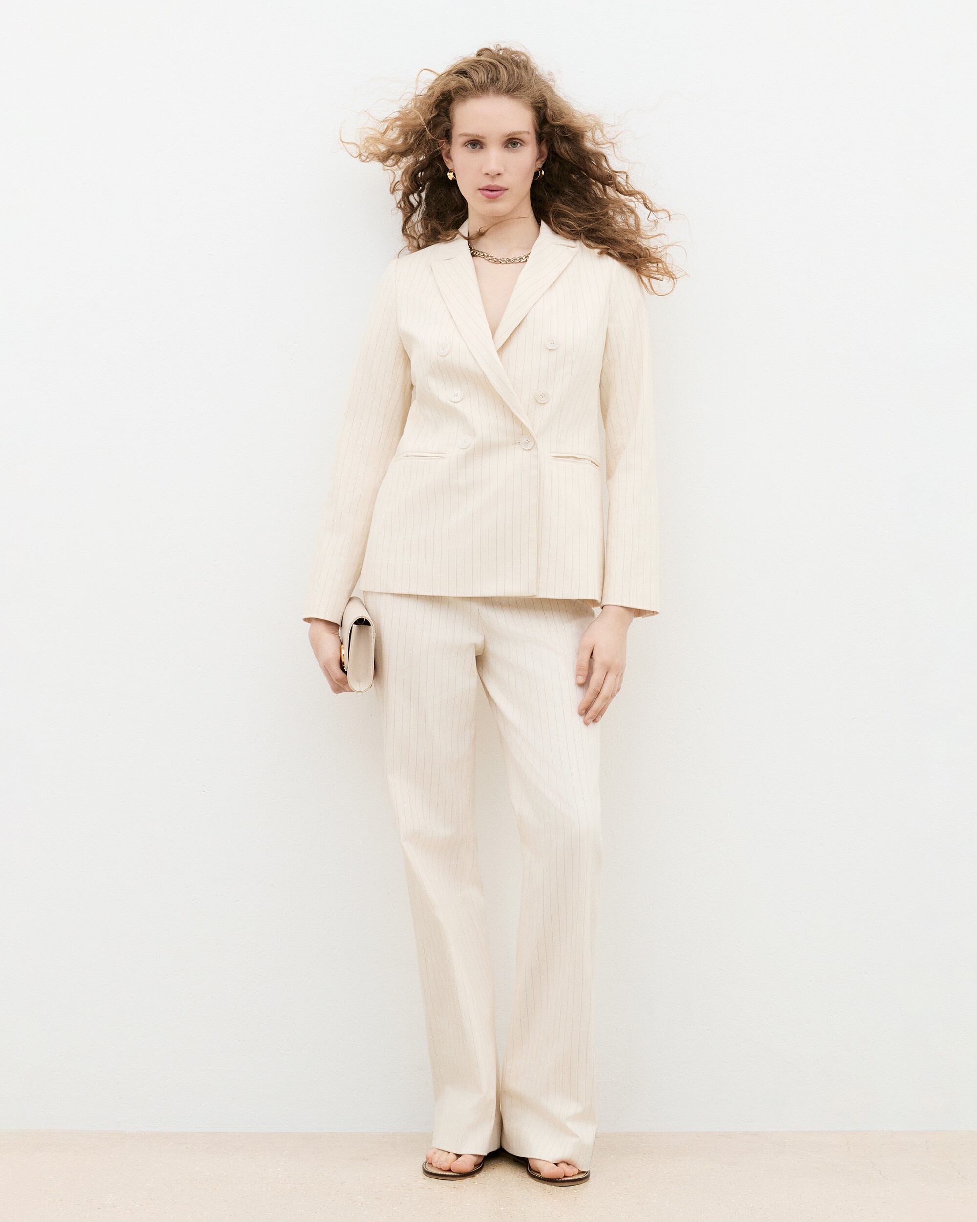 Pantalones anchos de mujer raya diplomatica - Caroll - Crema Crema-1