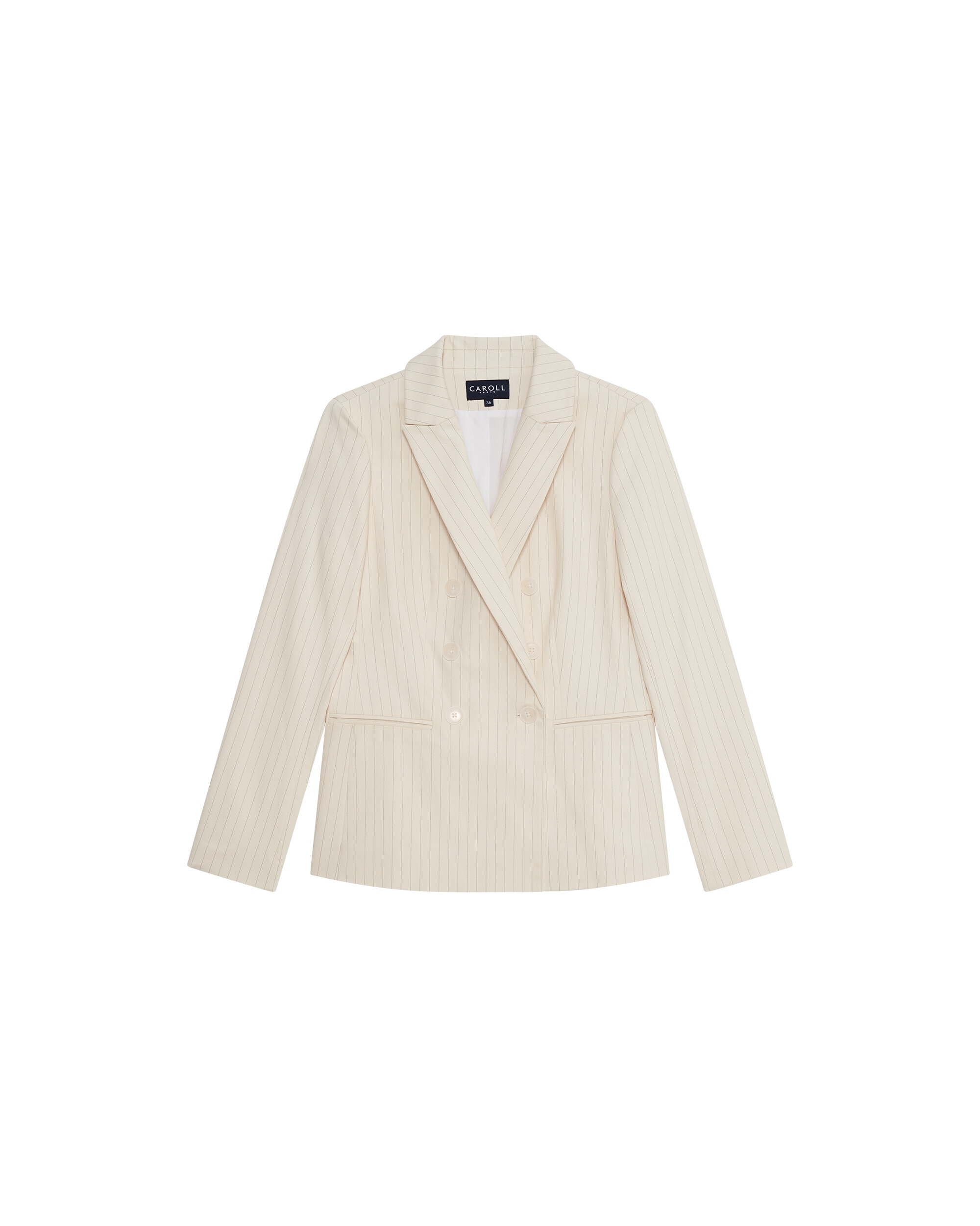 Blazer de mujer con doble botones y raya diplomatica - Caroll - Crema Crema-4
