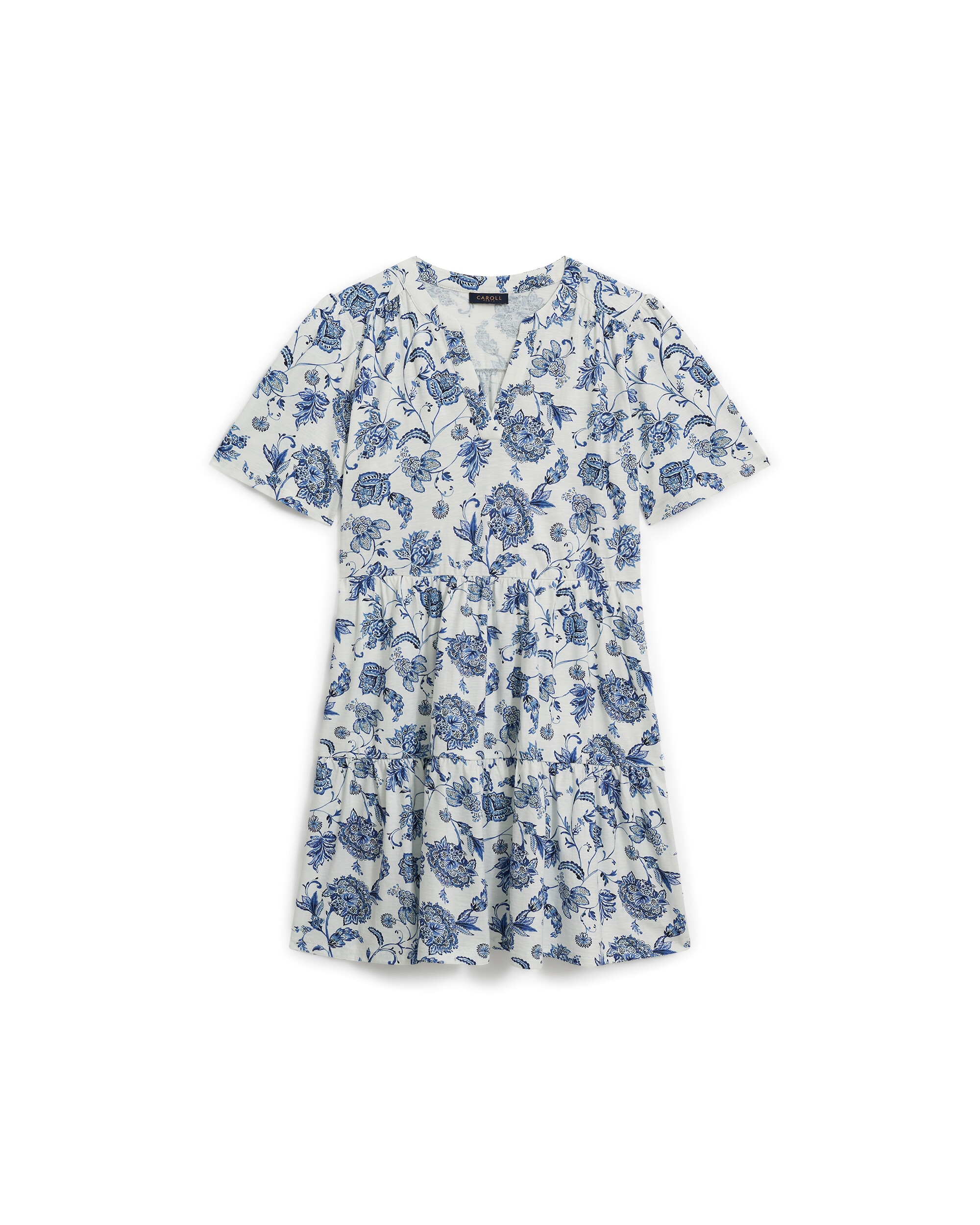 Vestido corto con estampado floral y manga corta - Caroll - Blanco Blanco-4