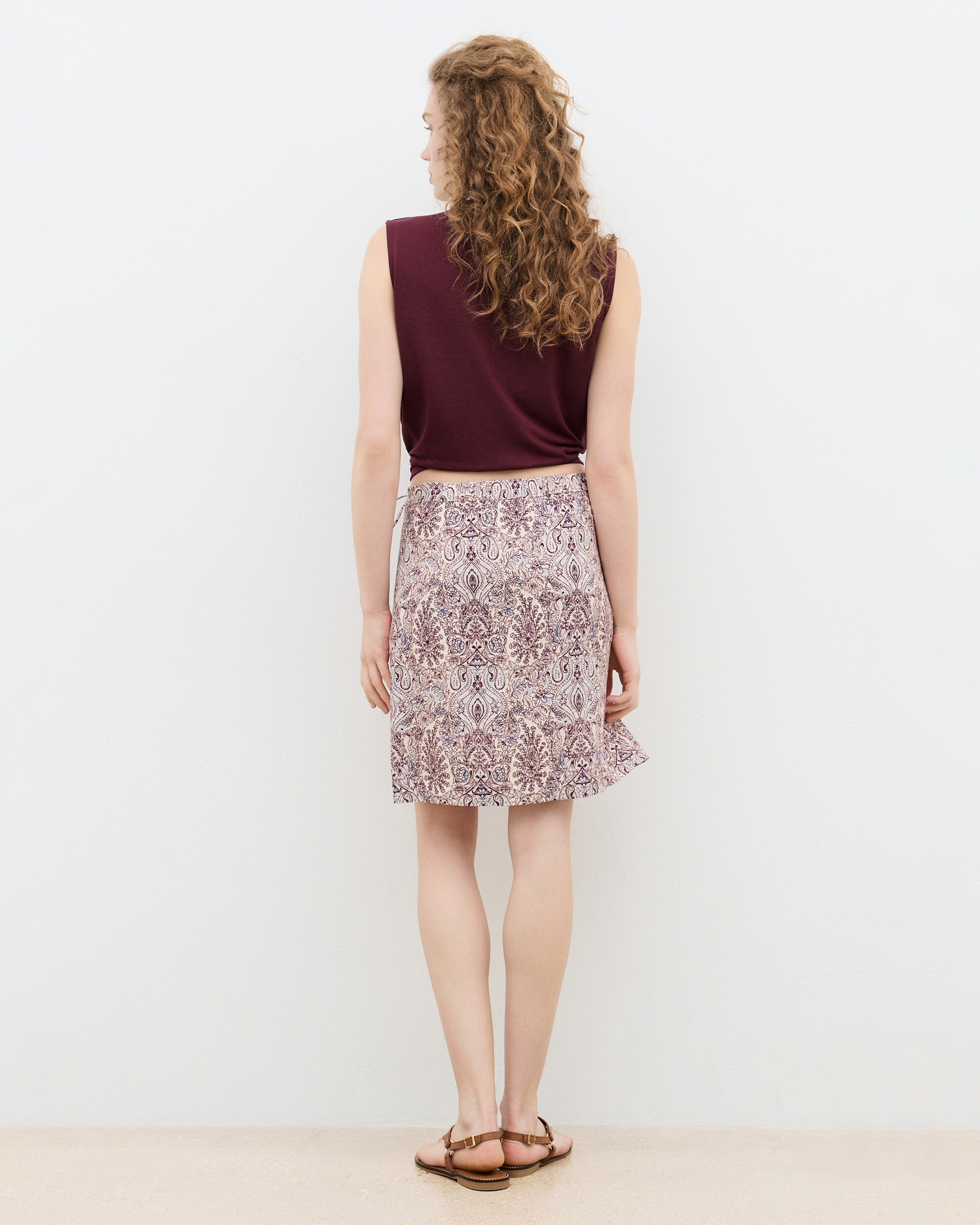 Falda midi en lino estampado paisley - Caroll - Marfil Marfil-2